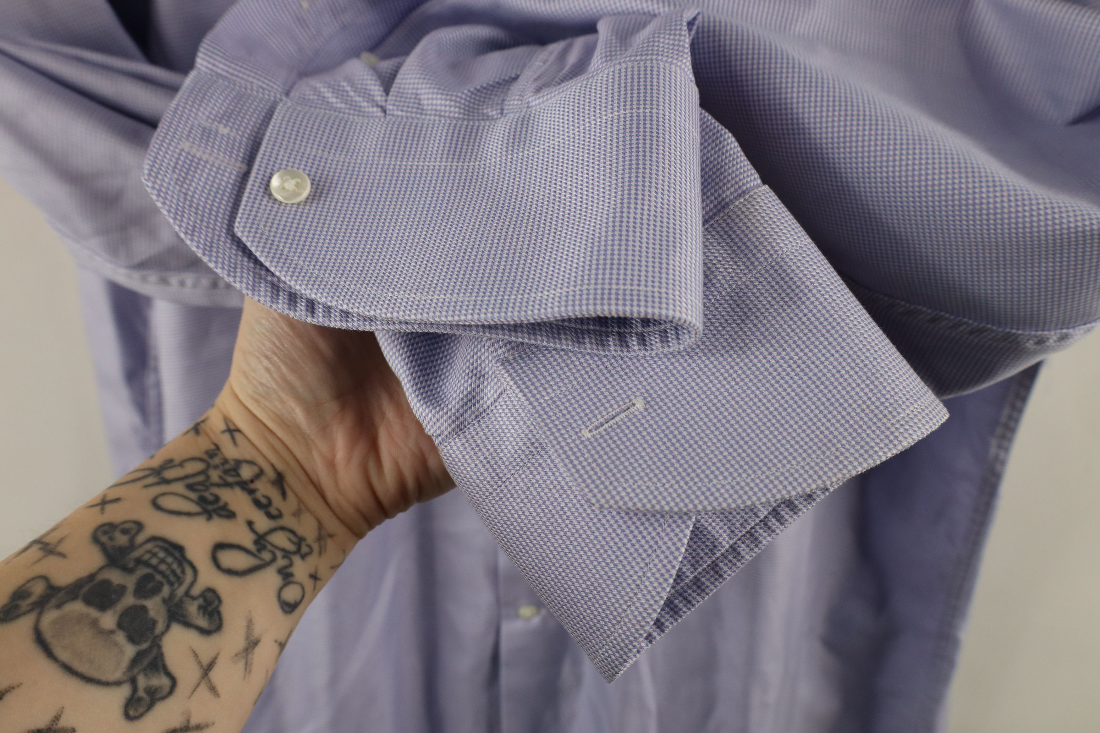 Canali × Vintage Canali Houndstooth Collared Dress Shirt Purple Cotton Size US L / EU 52-54 / 3 - 5 Thumbnail