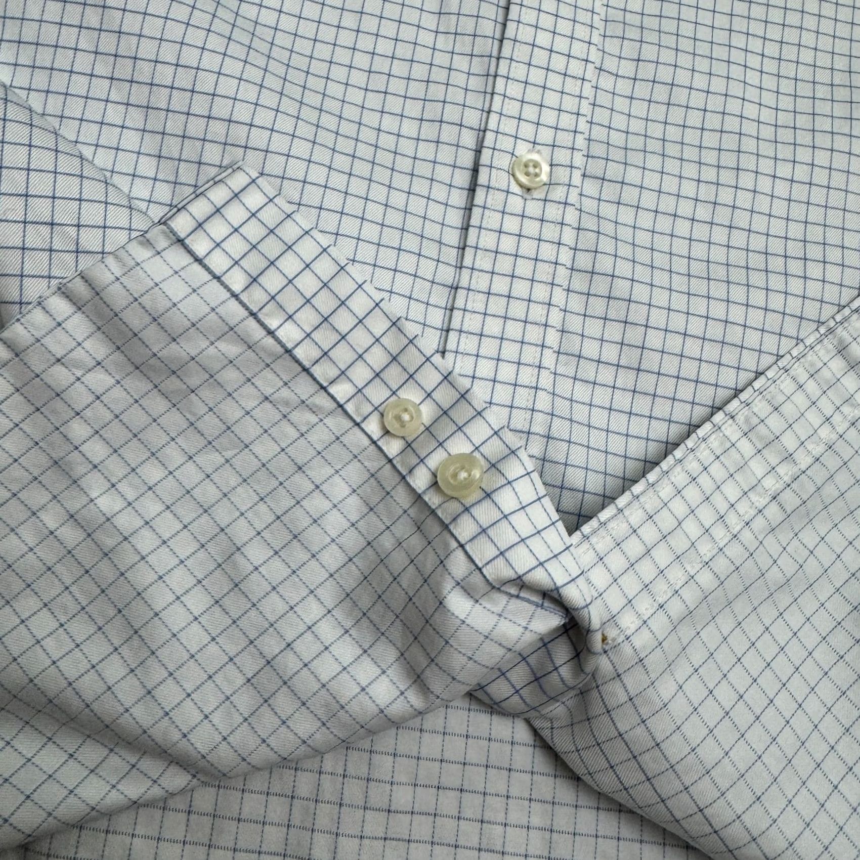 Vintage Hugh & Crye Dress Shirt Mens Medium Blue White Check Cotton Athletic Fit Collared Long Sleeve Button Size 40R - 6 Thumbnail