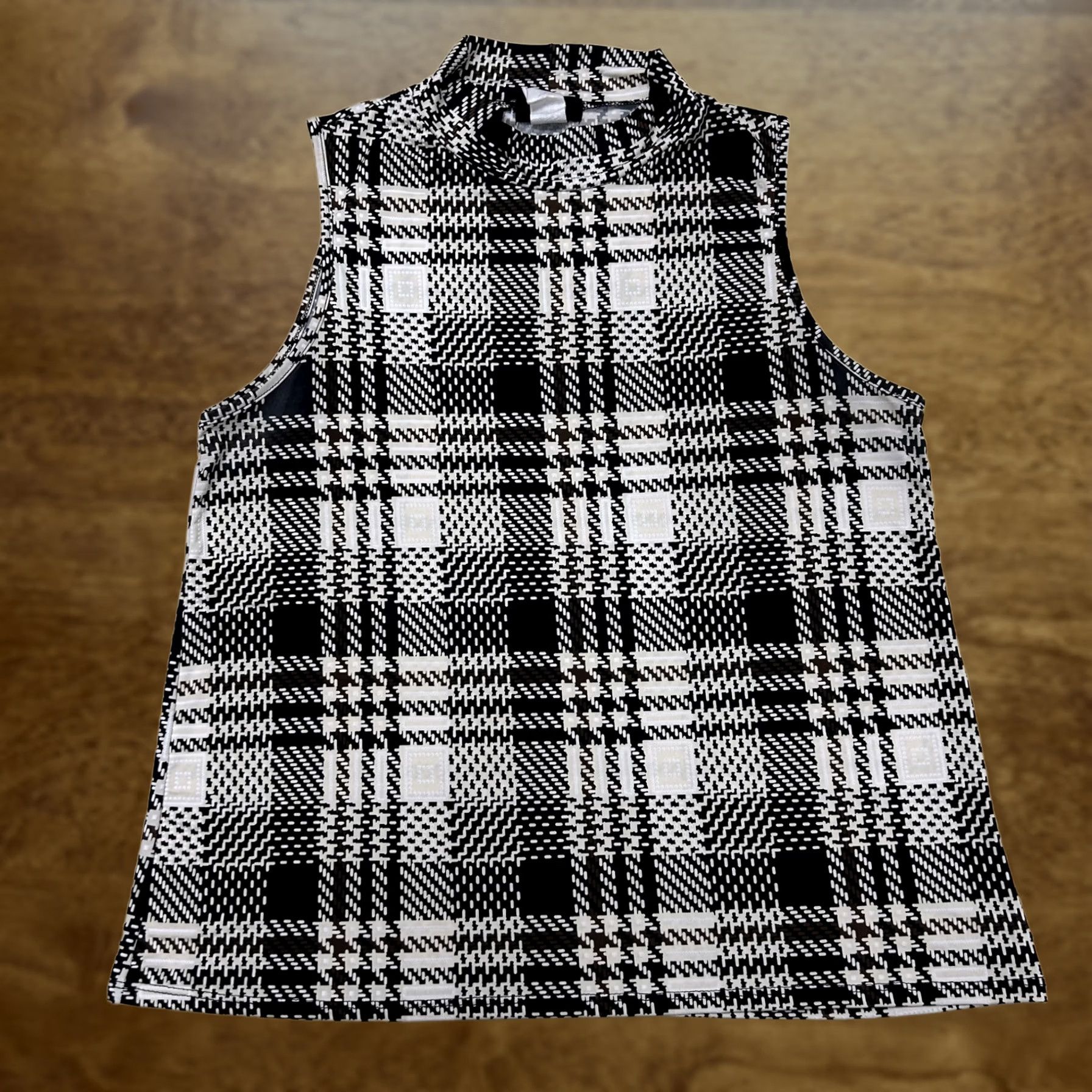 Vintage Y2K Espresso Tank Top Womens Large Black Plaid High Neck Sleeveless Stretch Size L / US 10 / IT 46 - 1 Thumbnail