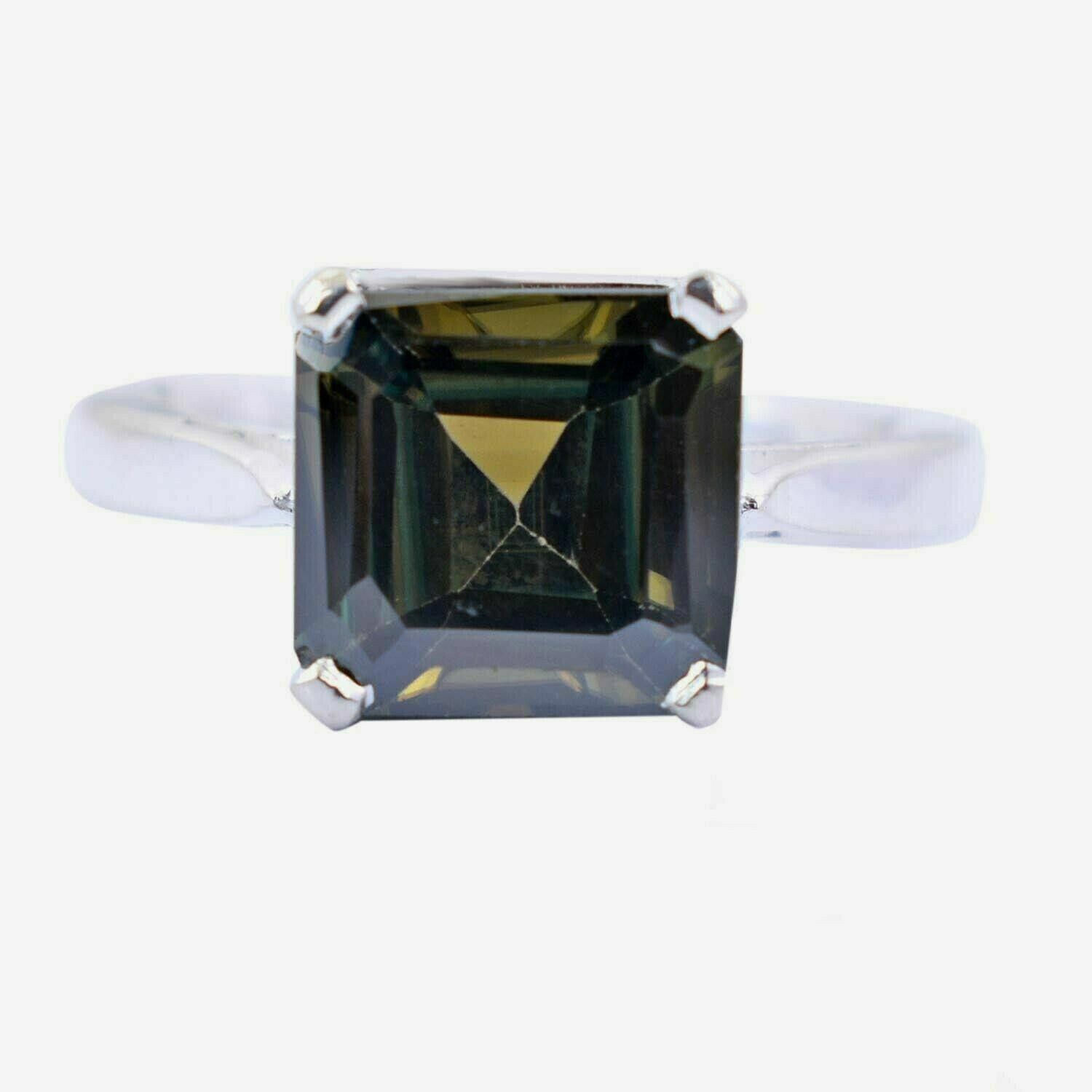 Handmade Hand Made Silver Princess Cut Blue Diamond Ring 3.5 Cts Size ONE SIZE - 1 Thumbnail