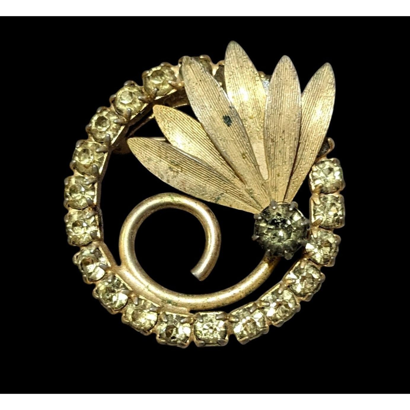 Other Vintage Gold Tone Floral Rhinestone Brooch Size ONE SIZE - 2 Thumbnail