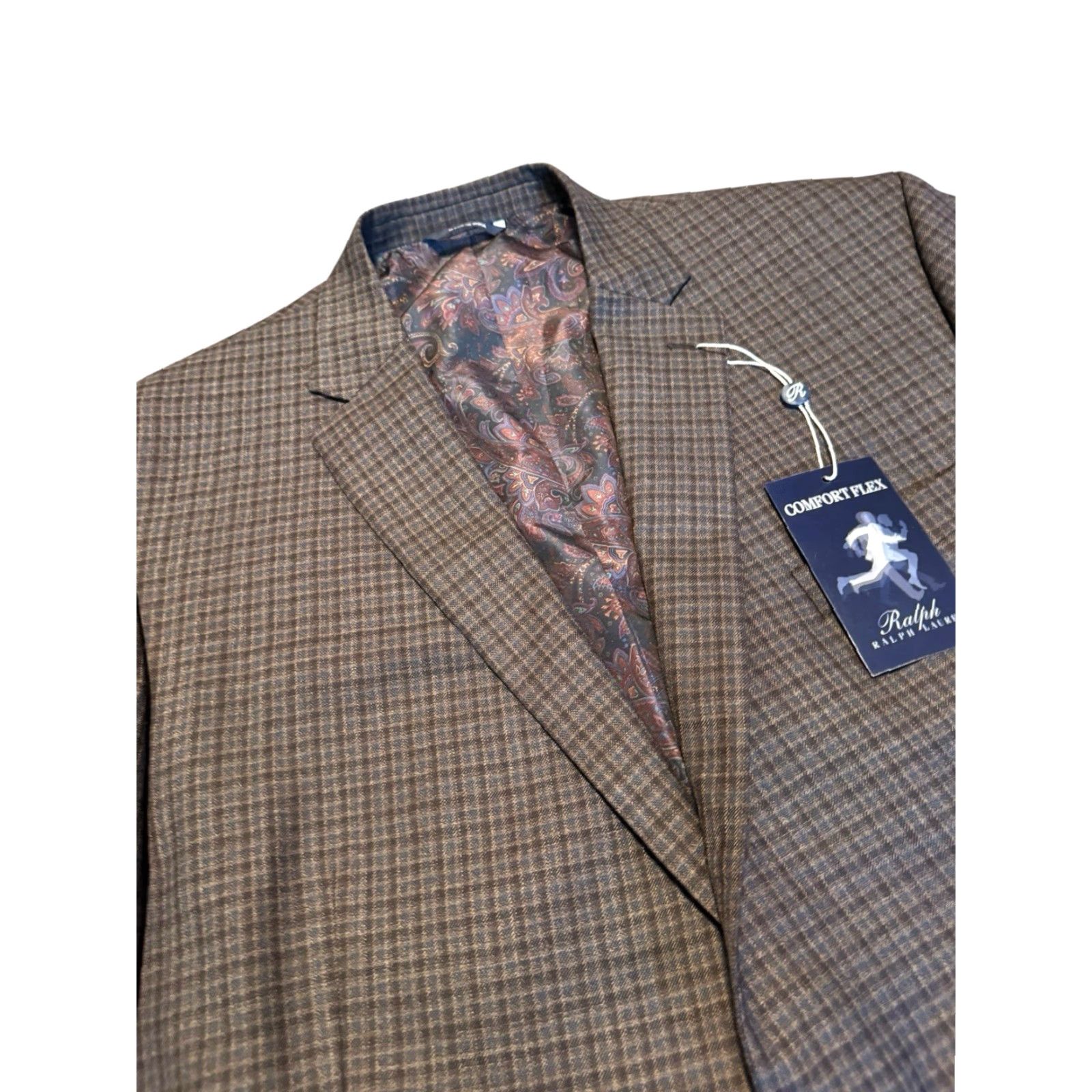 Ralph Lauren Ralph Lauren Ralph Blazer Men 50L Plaid Comfort Flex Wool Blend Big Tall Sports Coat Pocket Notch Lapel 2 Piece Brown/Teal Mens Size 50R - 3 Thumbnail