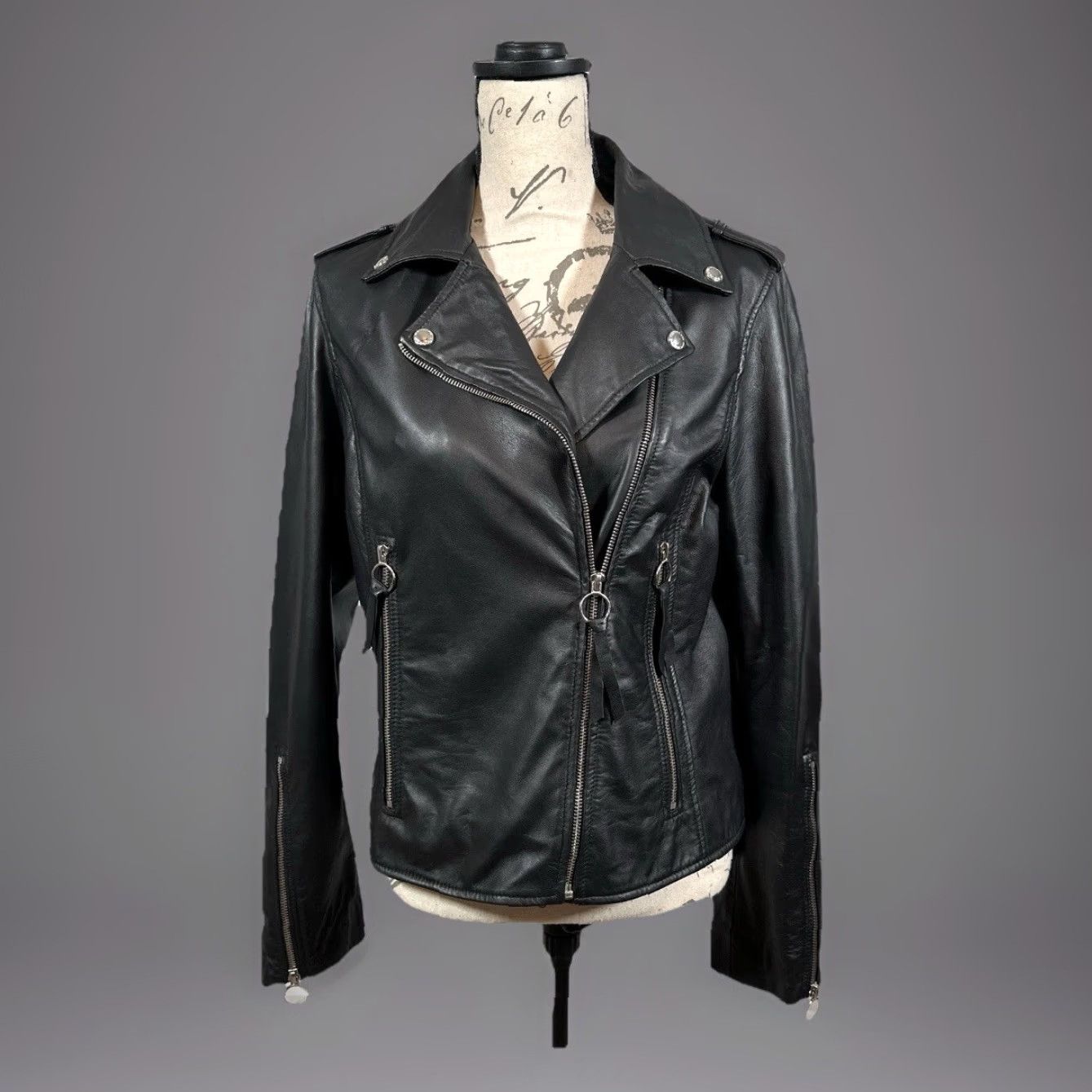 Sam Edelman Womens Black Moto Jacket Medium Faux Leather Asymmetrical Rockabilly Buckle Size M / US 6-8 / IT 42-44 - 2 Thumbnail