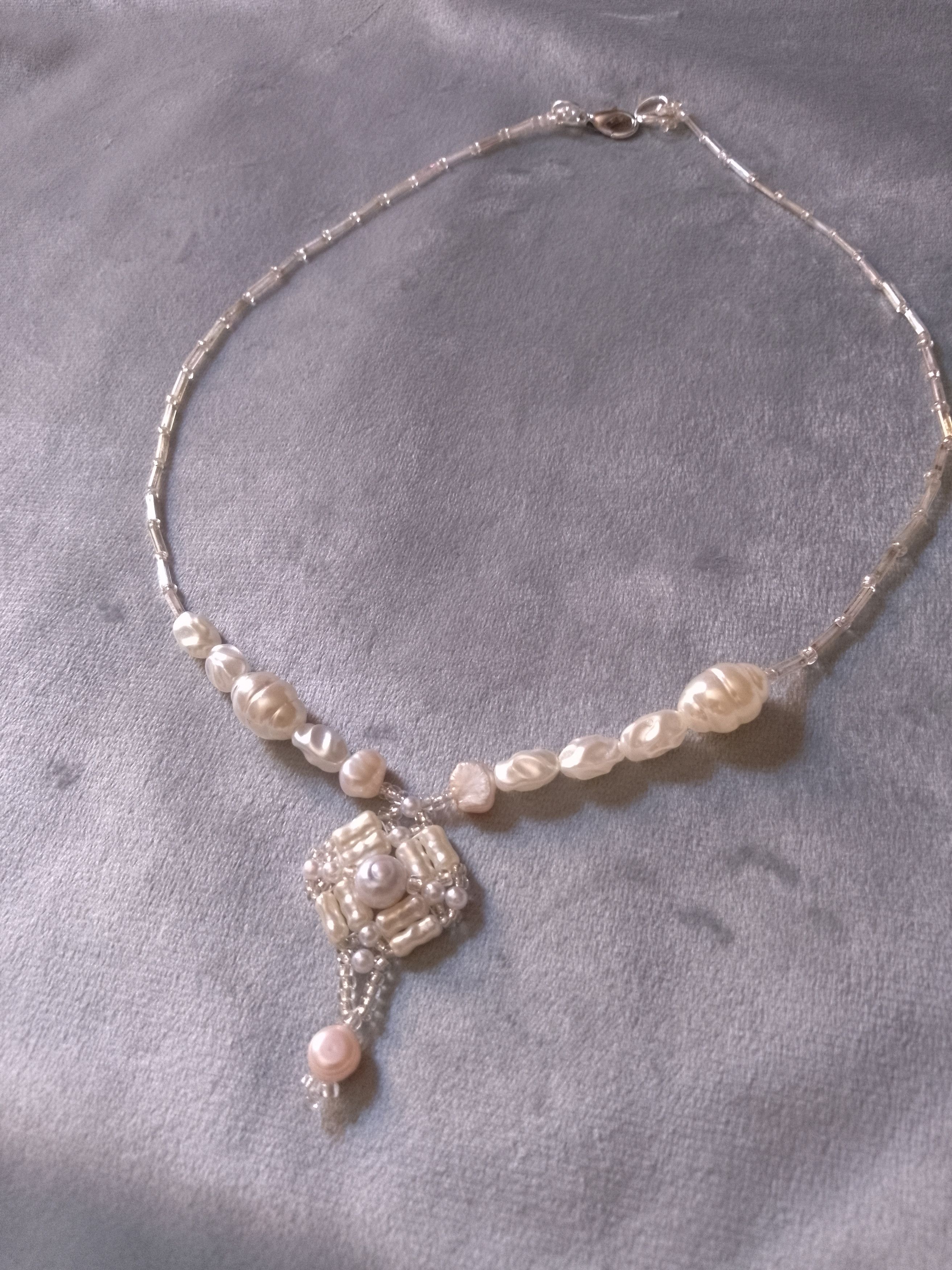 Handmade Glam necklace with pendant Natural freshwater pearls Size ONE SIZE - 11 Thumbnail