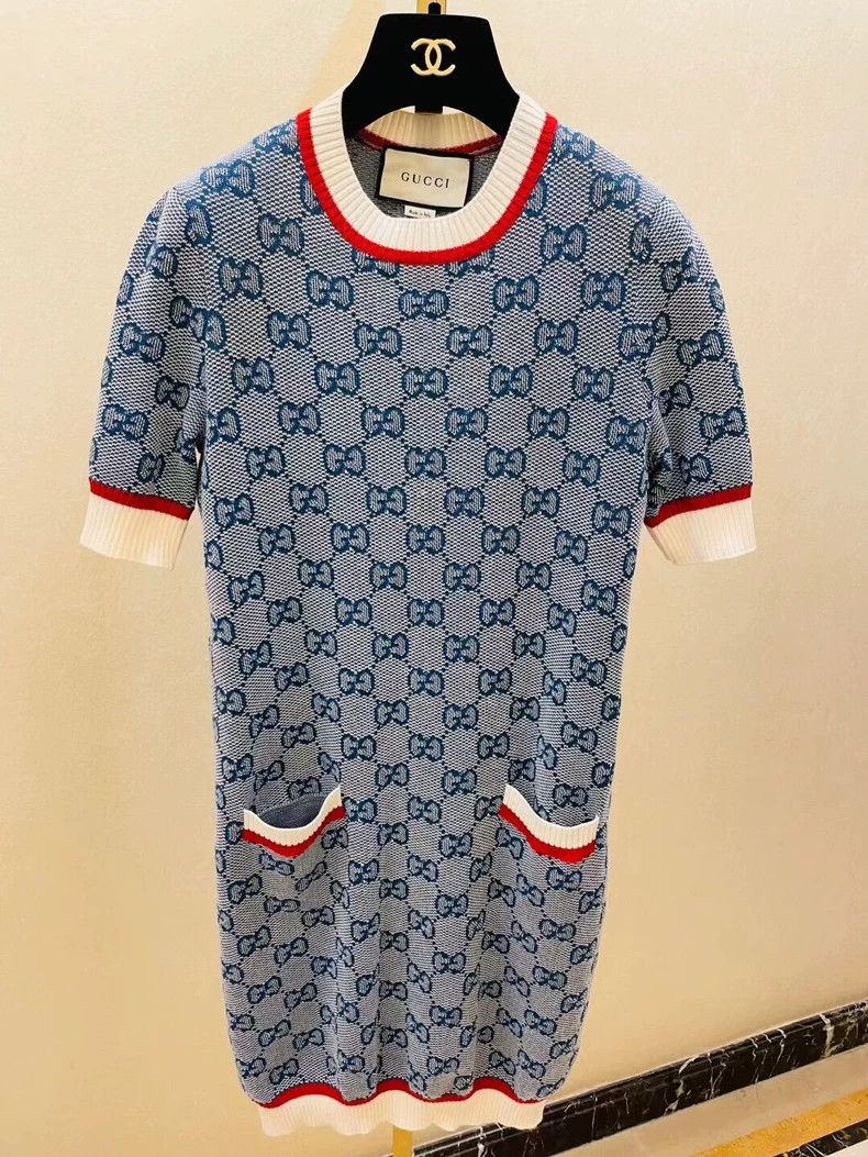 Gucci Gucci Blue Logo Knit Dress Size S - dmc Size US S / EU 44-46 / 1 - 1 Thumbnail