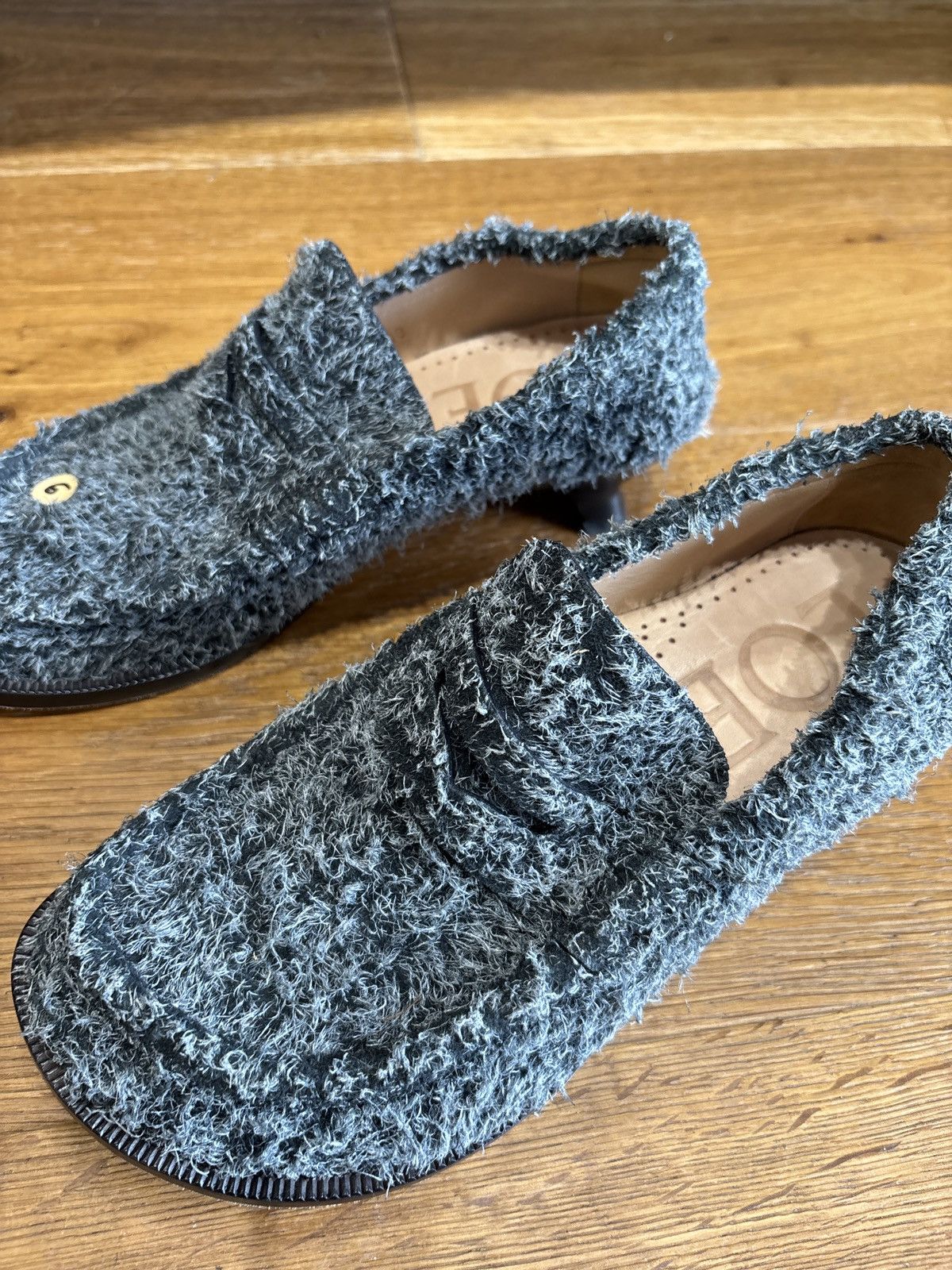 Loewe These are Loewe fuzzy grey leather-lined kitten heel loafers Size US 6 / IT 36 - 6 Thumbnail
