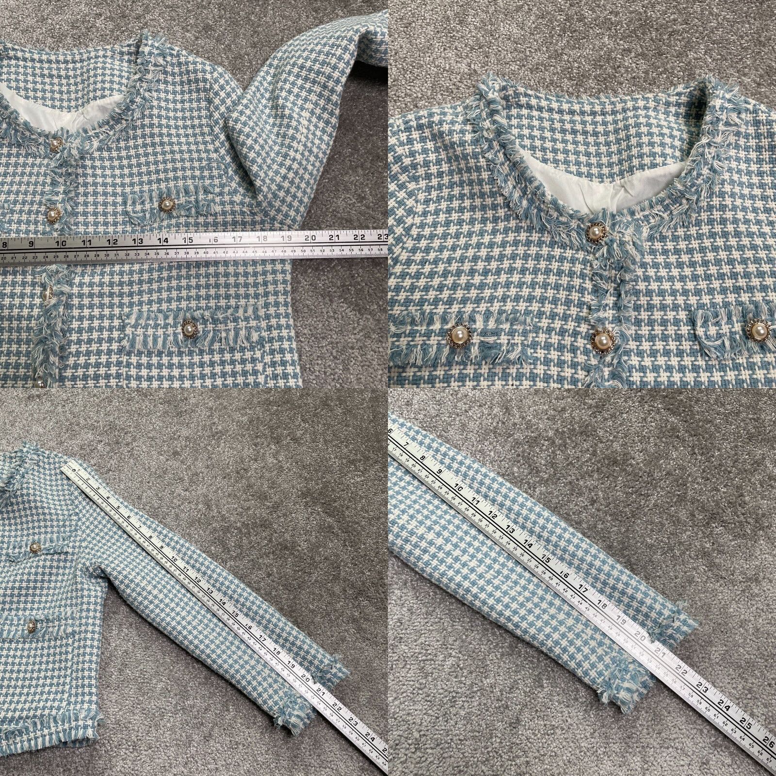 Vintage Jing Tweed Coat Jacket Women XS Blue White Houndstooth Lined Korean Style Casual Coat Jacket Women XS Blue White Houndstooth Lined Korean Style Casual Size XS / US 0-2 / IT 36-38 - 8 Thumbnail