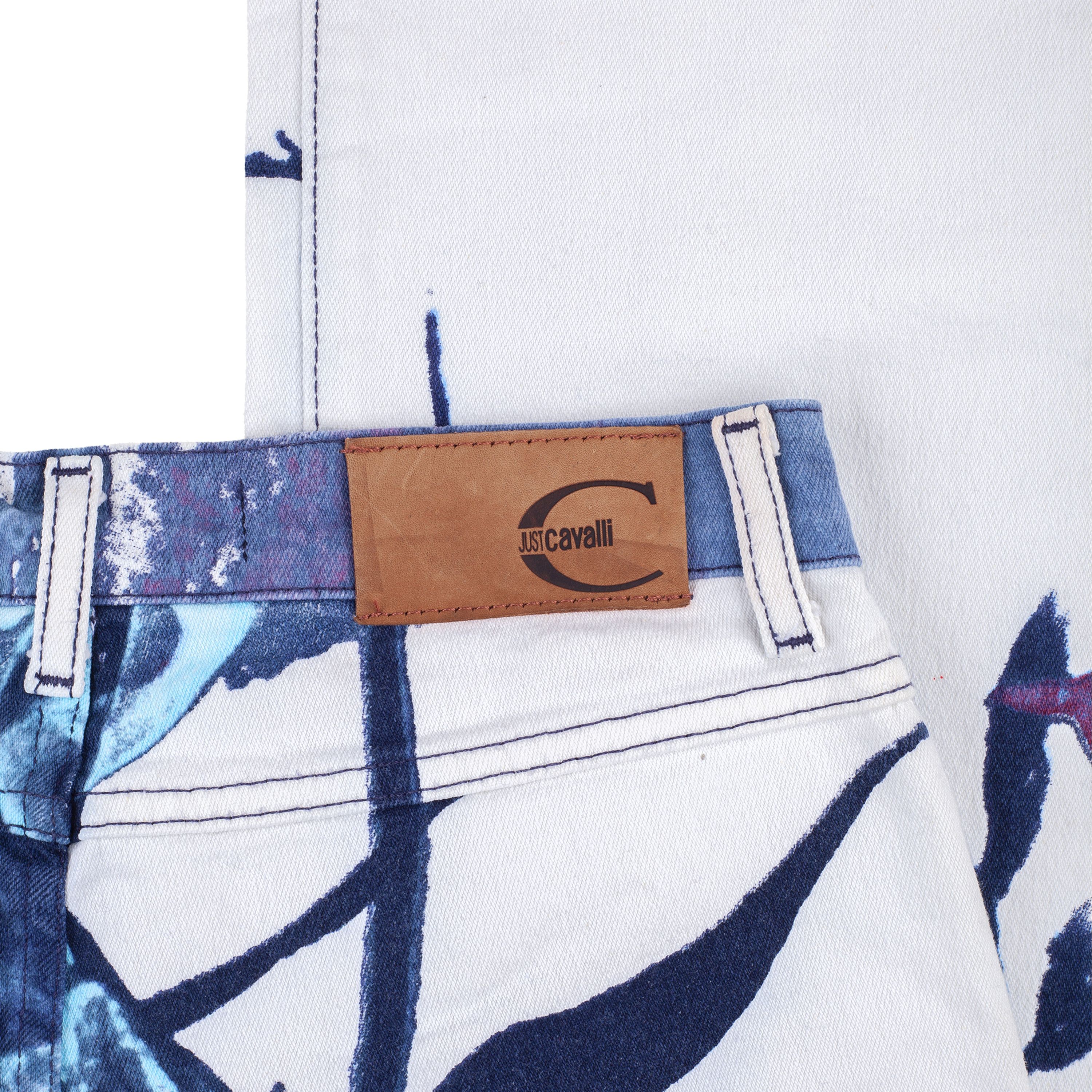 Just Cavalli Just Cavalli White Flowers Vintage Blue Pants Size 27" / US 4 / IT 40 - 7 Thumbnail