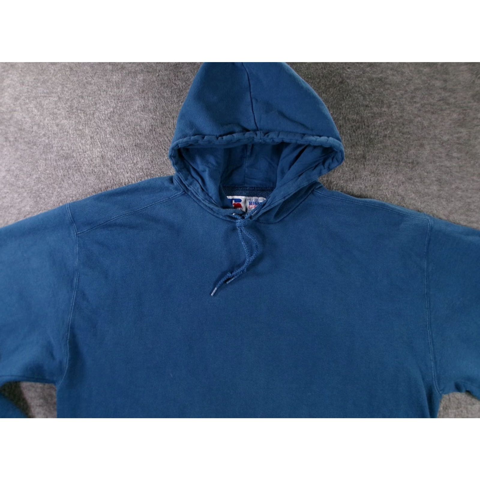 Russell Athletic VINTAGE Russell Athletic Hoodie Mens M Heavy Cotton Fleece Pullover Blue Kangaroo Pocket Size US M / EU 48-50 / 2 - 2 Thumbnail