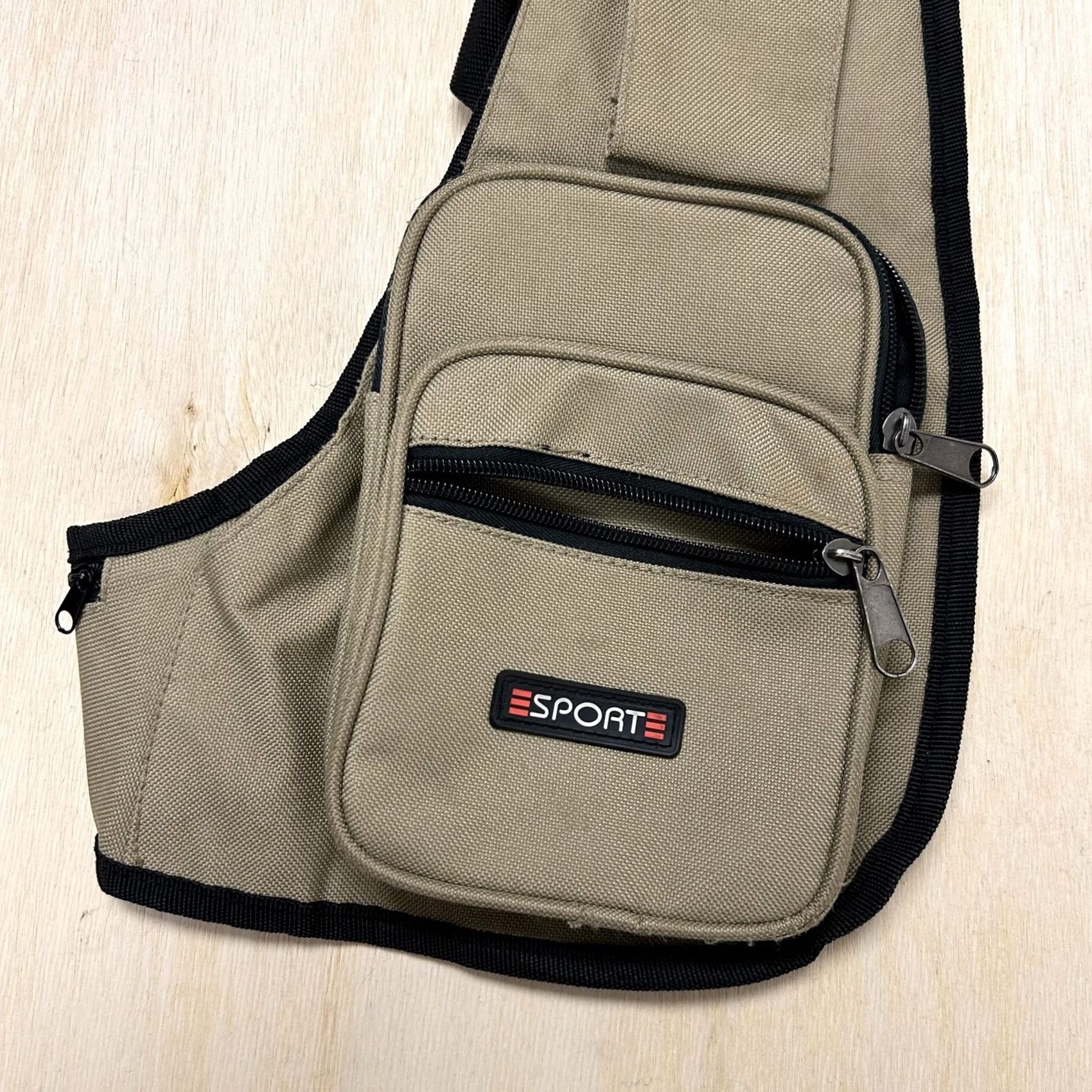 Vintage SPORT Crossbody Bag Mens Medium Beige Canvas Sling Chest Pack Outdoor Travel Size ONE SIZE - 2 Thumbnail