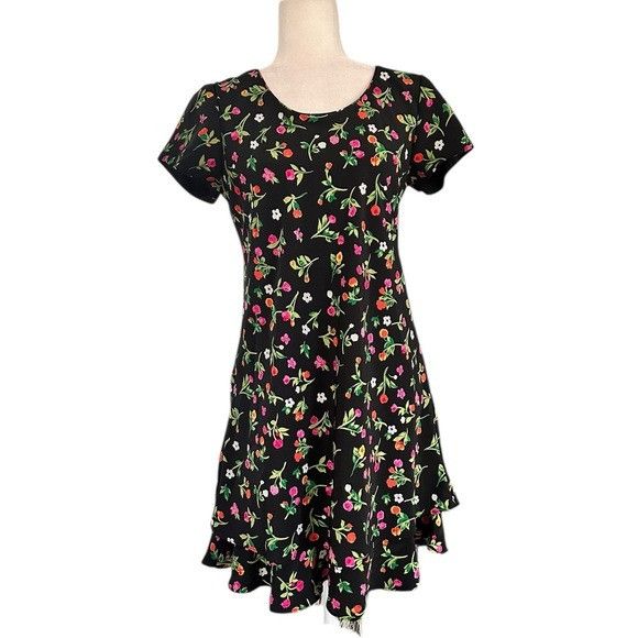 Vintage Vintage Chelsea Collection Black Floral Tiered Dress Size XS / US 0-2 / IT 36-38 - 2 Thumbnail