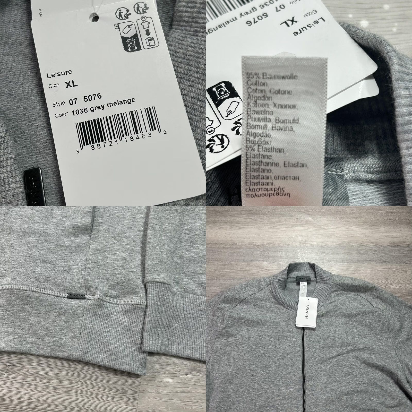 Hanro Hanro Mens XL Gray Full Zip Sweatshirt High Neck Jersey Jacket Leisure Regular Fit Long Sleeve with Pockets Size XL / US 12-14 / IT 48-50 - 8 Thumbnail