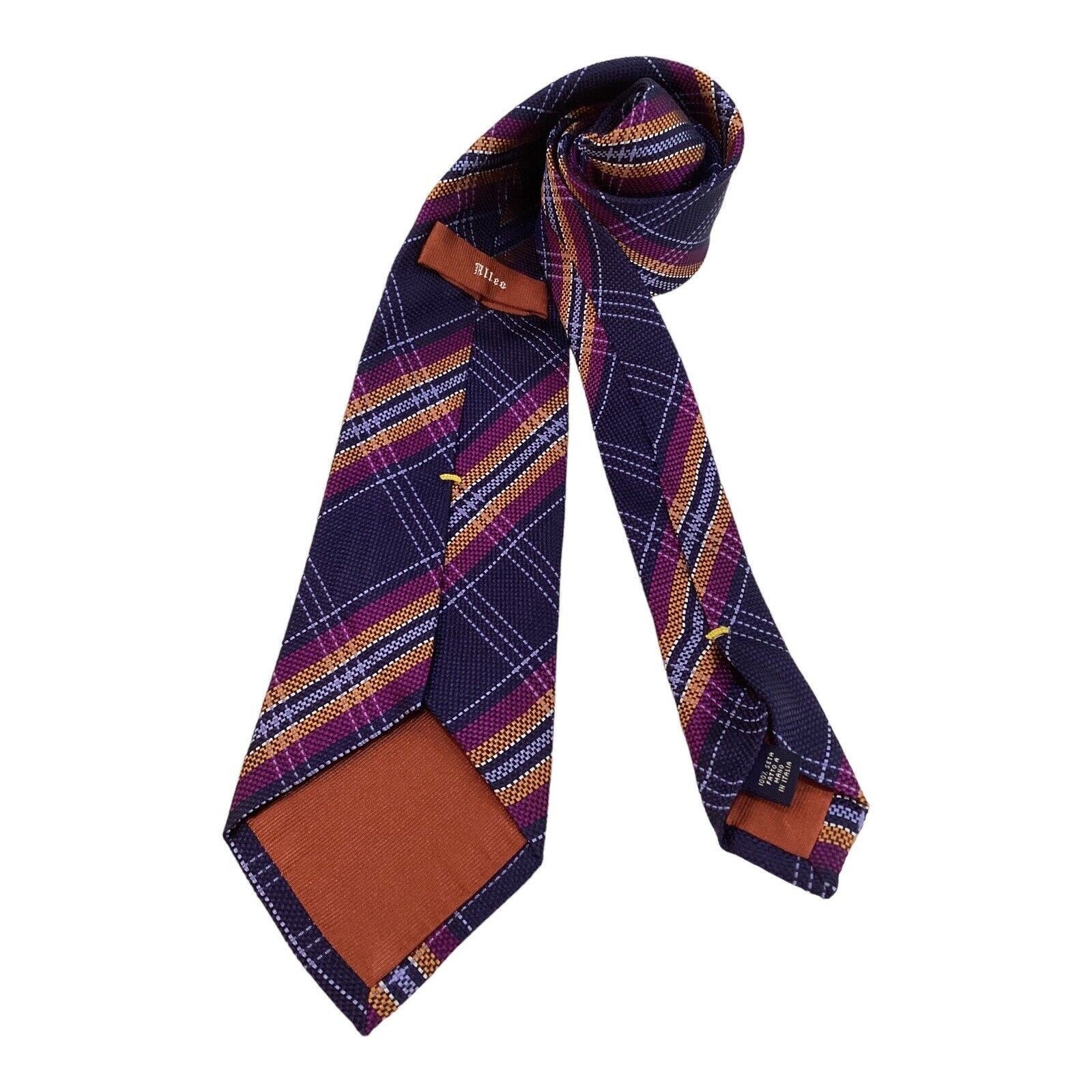 Altea ALTEA Purple PLaids & Cheks Silk Tie Hand Made In Italy W: 3 Size ONE SIZE - 2 Thumbnail