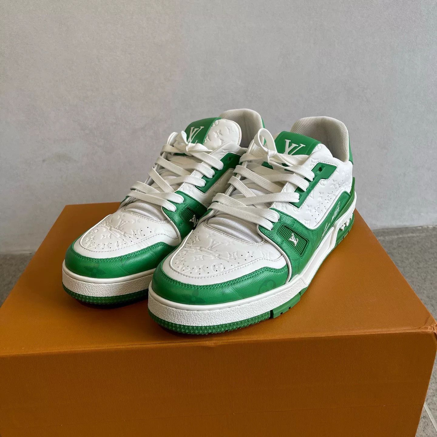 LV White Green Trainer Sneakers 8.5