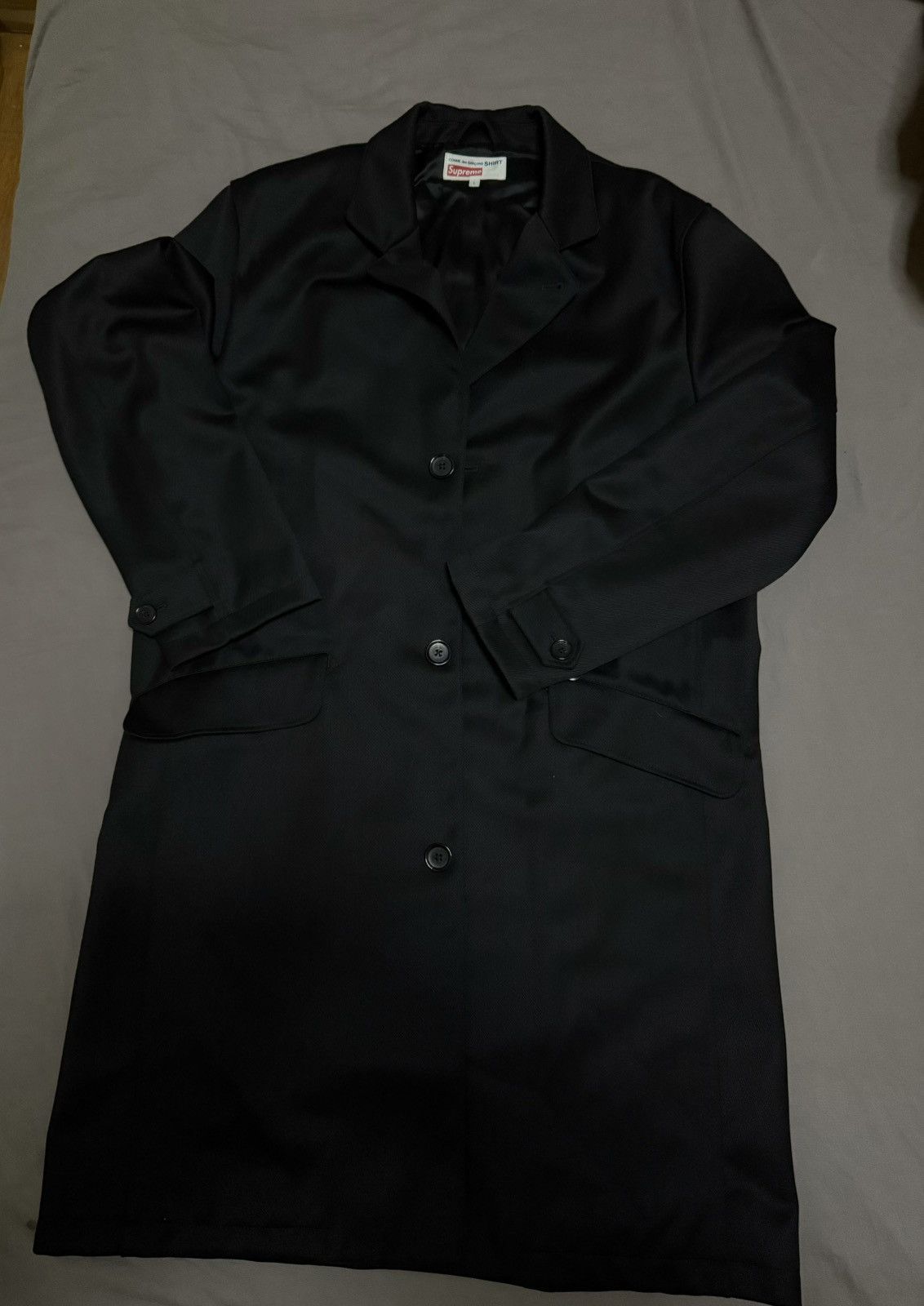 Supreme cdg comme des garcons shirt wool overcoat black