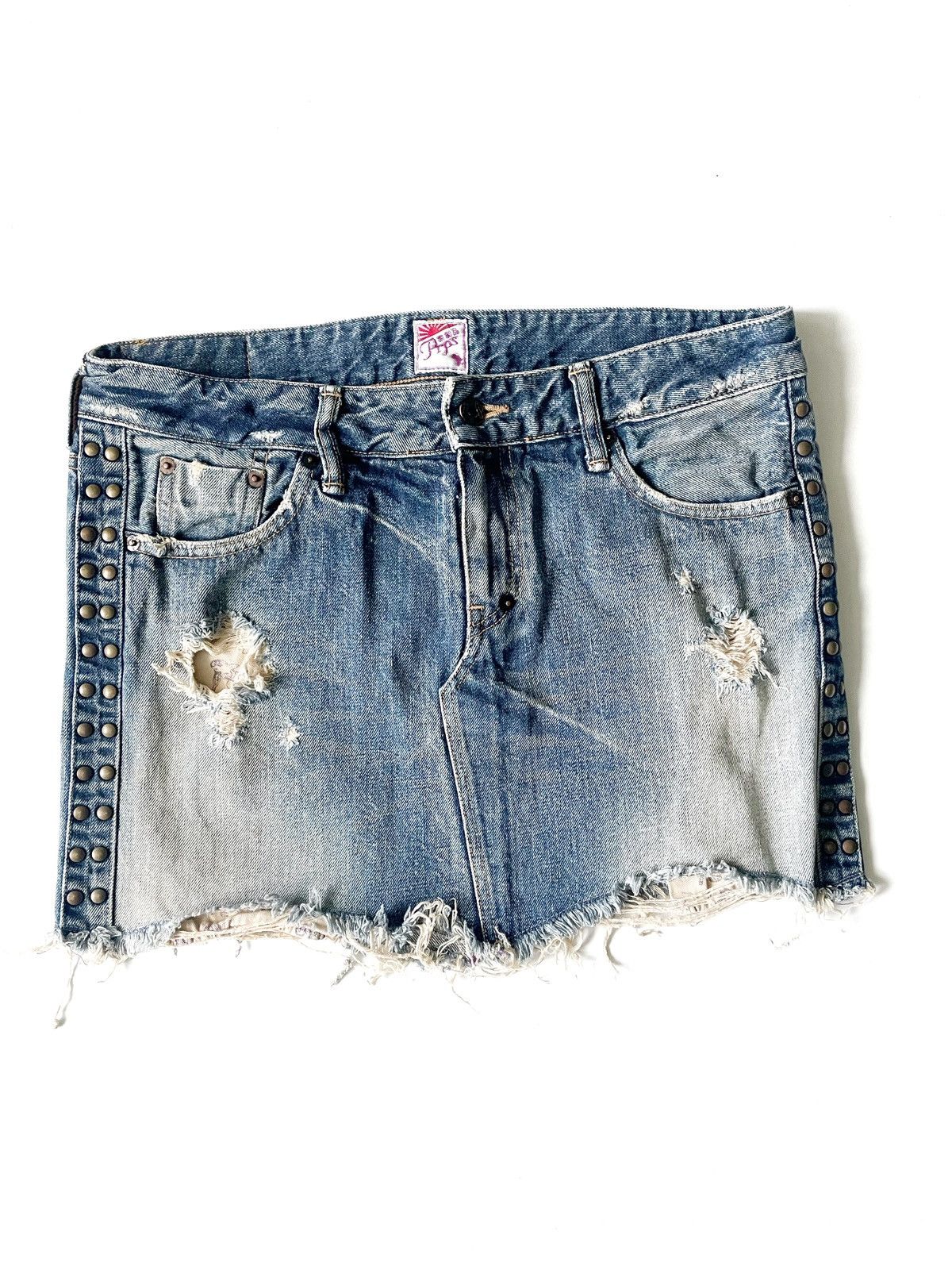 Prps PRPS Women Distressed Mini Denim Skirt Rivets Japan Size 29 Size 32" / US 10 / IT 46 - 1 Thumbnail