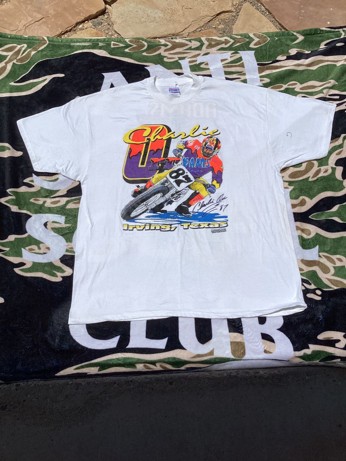 Vintage Vtg Charlie Orr Irving Texas Adam’s racing motorcycle Tee Size US XXL / EU 58 / 5 - 1 Thumbnail