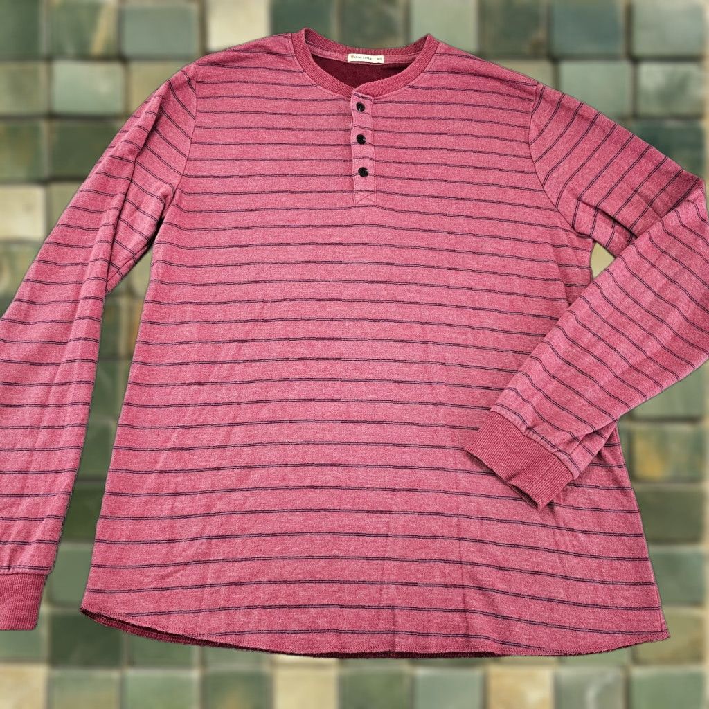 Marine Layer Marine Layer Shirt Adult L Red Striped Henley Long Sleeve Knit Pullover Button Cotton Mens Size US L / EU 52-54 / 3 - 1 Thumbnail