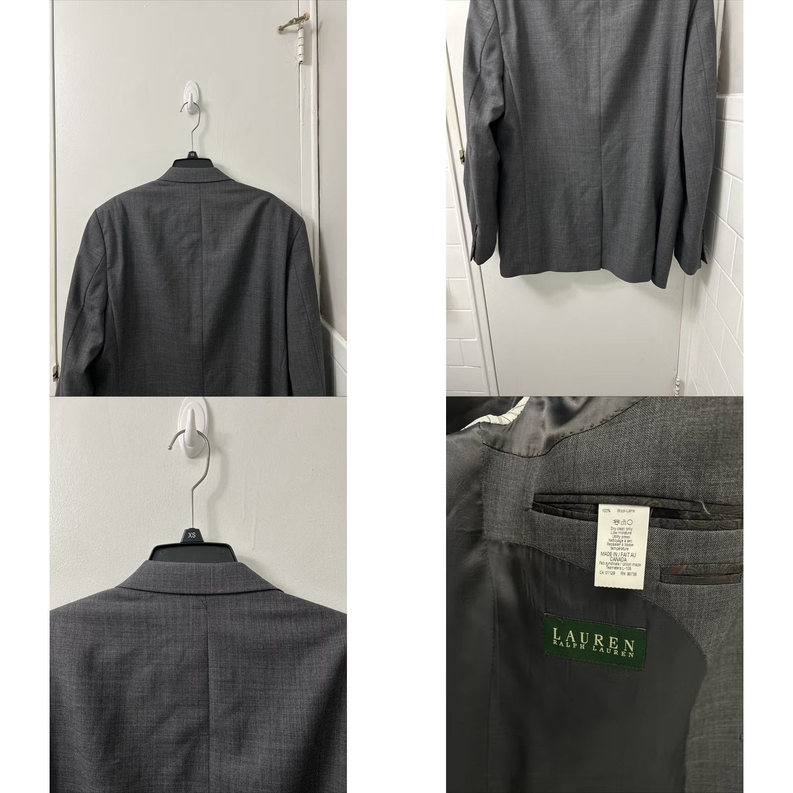 Ralph Lauren Lauren Ralph Lauren Blazer Mens 42R Gray 100% Wool-Laine Two-Button Notch Lapel Regular Fit Flat Front Inner Pockets Single-Breasted Coat Jacket Size 42R - 8 Thumbnail