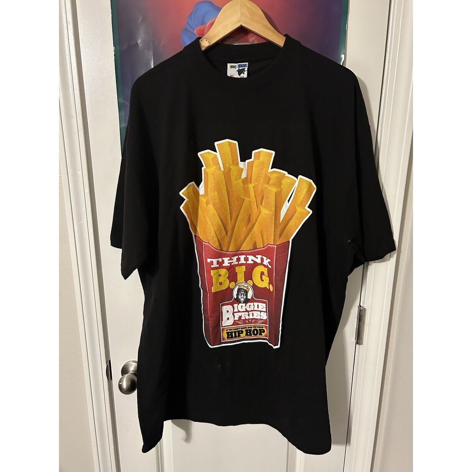 image of Vintage Think B.i.g Biggie Fries Biggie Smalls Rap Tee Y2K, Men's (Size 2XL)