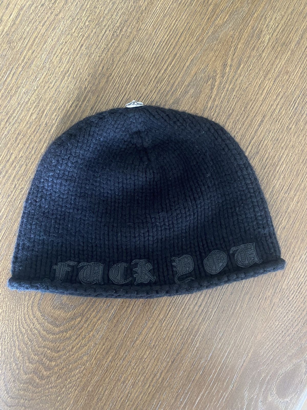 Chrome Hearts Chrome Hearts Fuck You Leather Patch Cashmere Beanie Size ONE SIZE - 1 Thumbnail