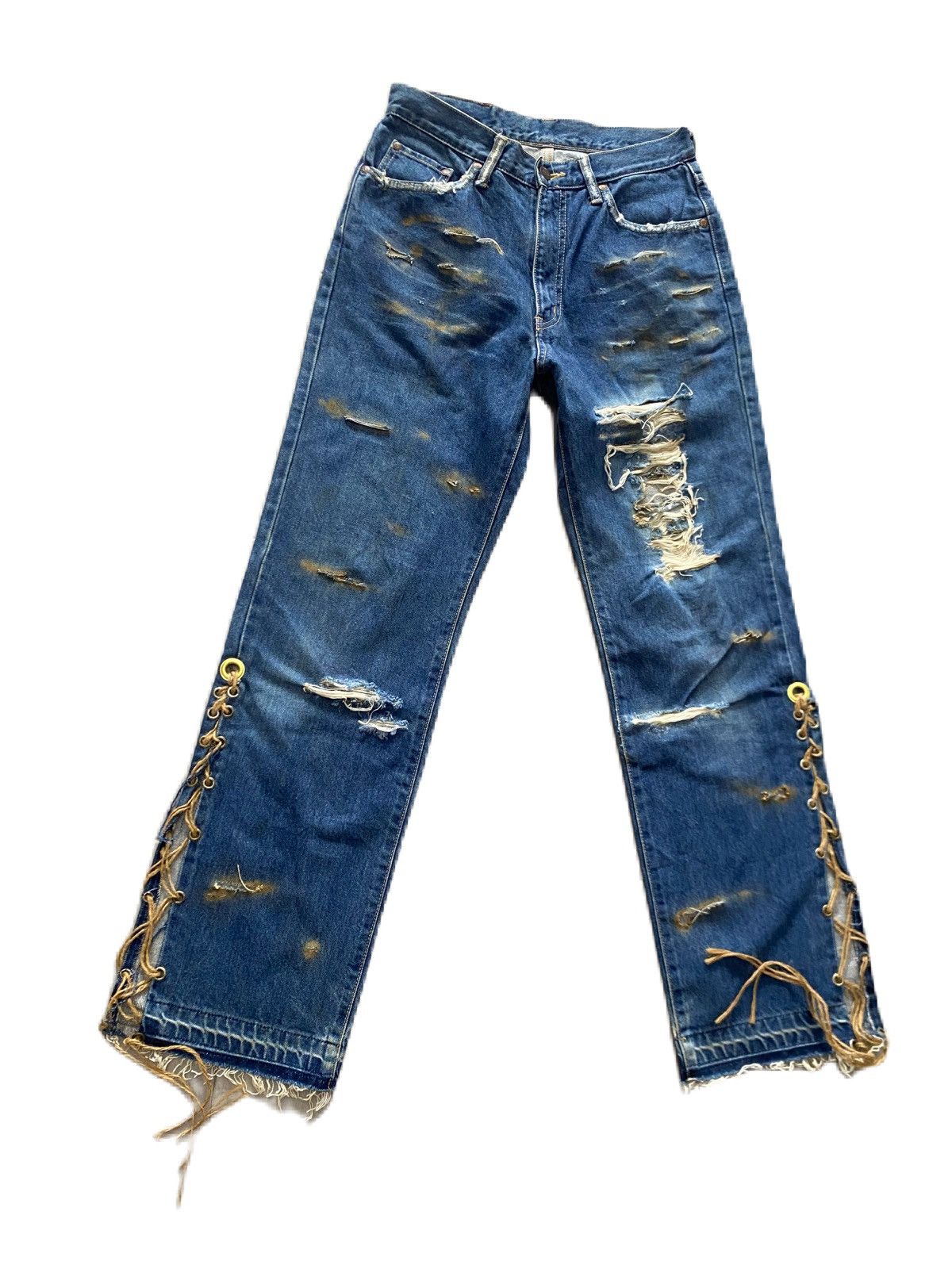 Edwin × Japanese Brand × Junya Watanabe VINTAGE EDWIN DISTRESS DENIM RIPPED DESIGN ROPE LEG RARE Size US 29 - 2 Thumbnail