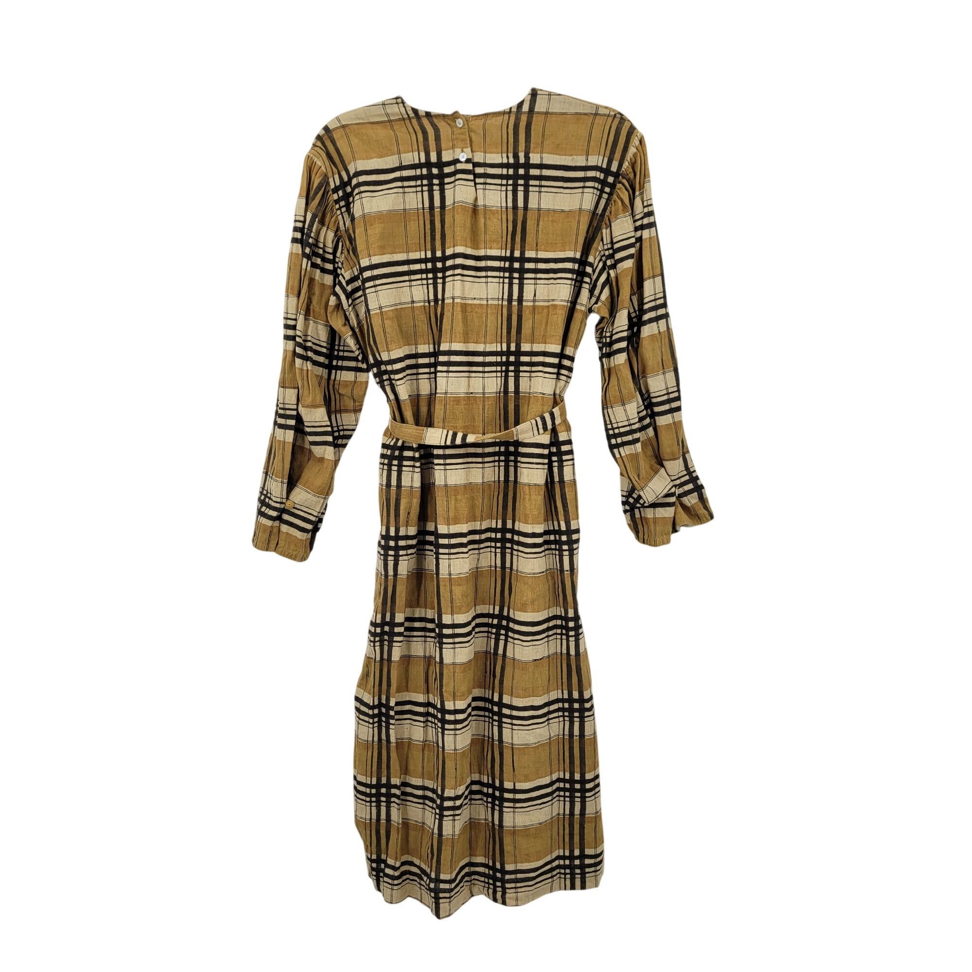 Designer Eleven Eleven Checkered Plaid Mustard Belted Midi Dress Sz M Size M / US 6-8 / IT 42-44 - 14 Thumbnail