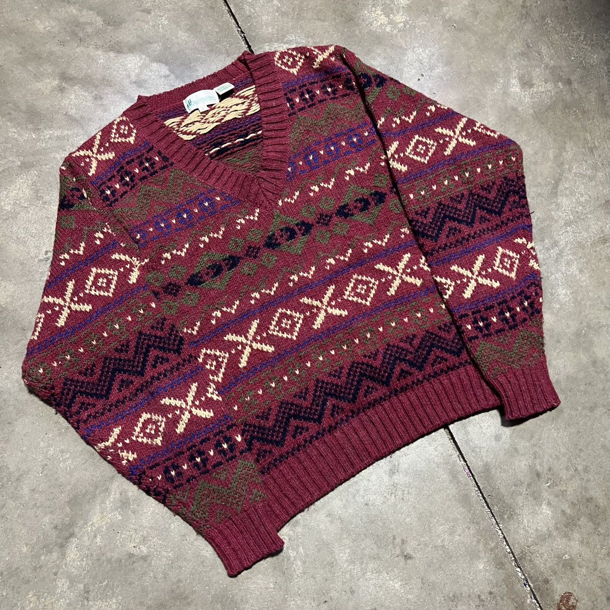 Vintage Vintage Fair Isle Sweater V Neck Wool Blend 90s Patterned Size US L / EU 52-54 / 3 - 5 Thumbnail
