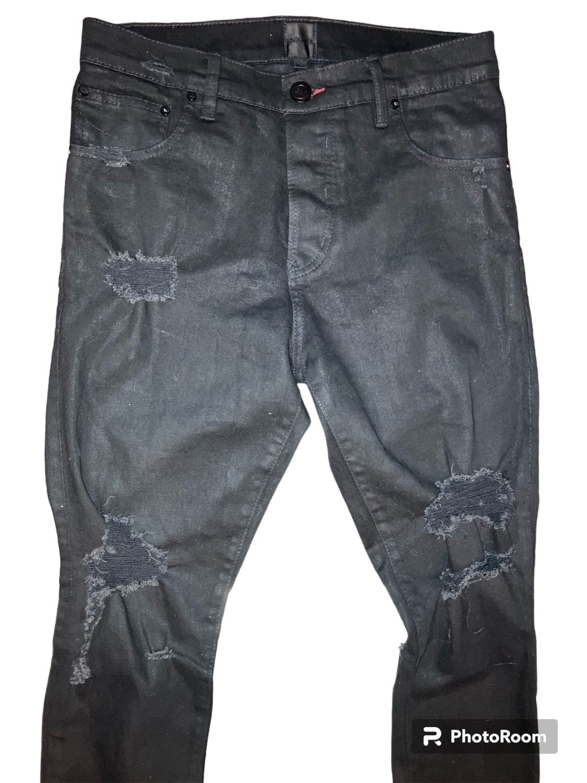 image of En Noir Distressed Thrashed Skinny Jeans In Black 32 (32X34), Men's