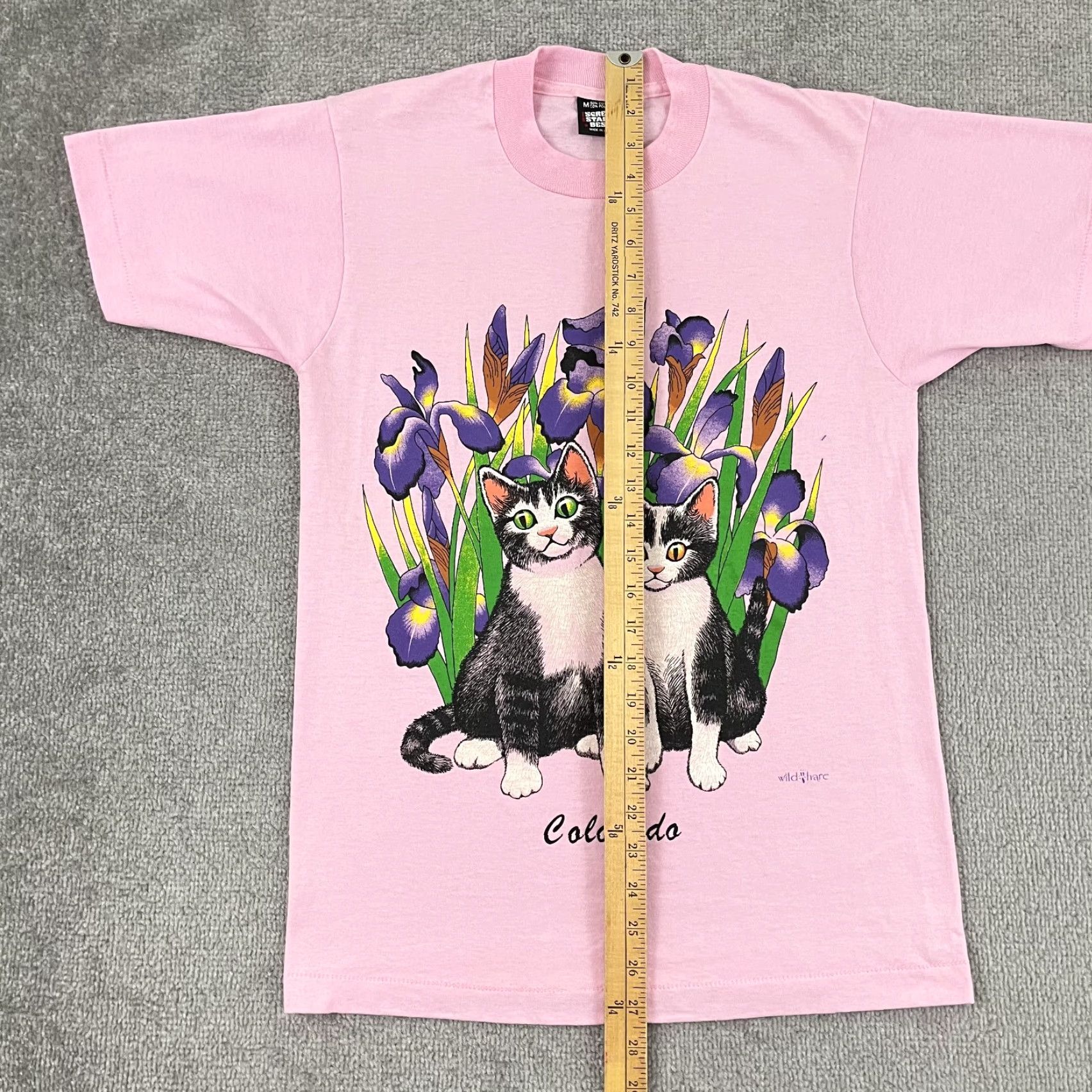 Vintage VTG Shirt Womens Medium Pink Cats in Irises Floral Flowers Graphic T Grannycore Size M / US 6-8 / IT 42-44 - 5 Thumbnail