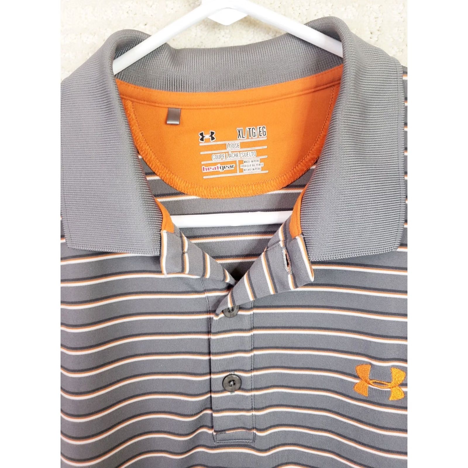 Under Armour Under Armour Polo Shirt Men's XL Gray Orange Striped Loose Fit Heatgear Golf Size US XL / EU 56 / 4 - 4 Thumbnail