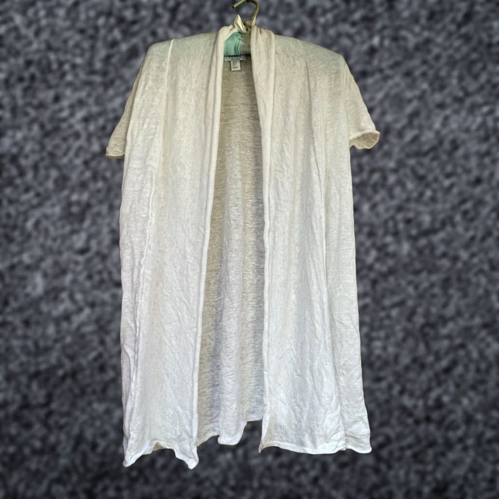 Vintage Kenar Sweater Womens S White Women Short Sleeve Linen Open Front Cardigan Size S / US 4 / IT 40 - 1 Thumbnail