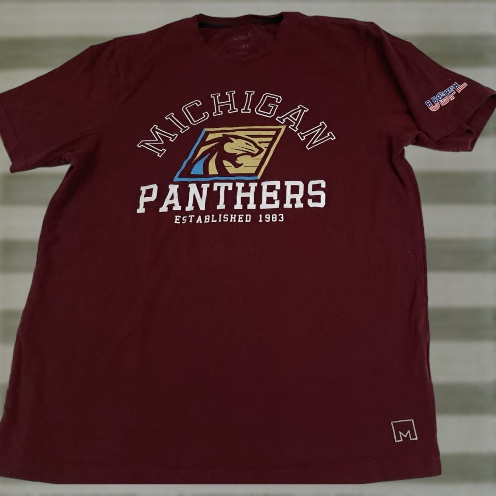 Vintage VINTAGE USFL Football Shirt M Unisex Adults Crew Neck Short Sleeve Canvas Cotton maroon 80s Panthers Panther Graphic Print 27in long 21in pit to pit Size US M / EU 48-50 / 2 - 1 Thumbnail