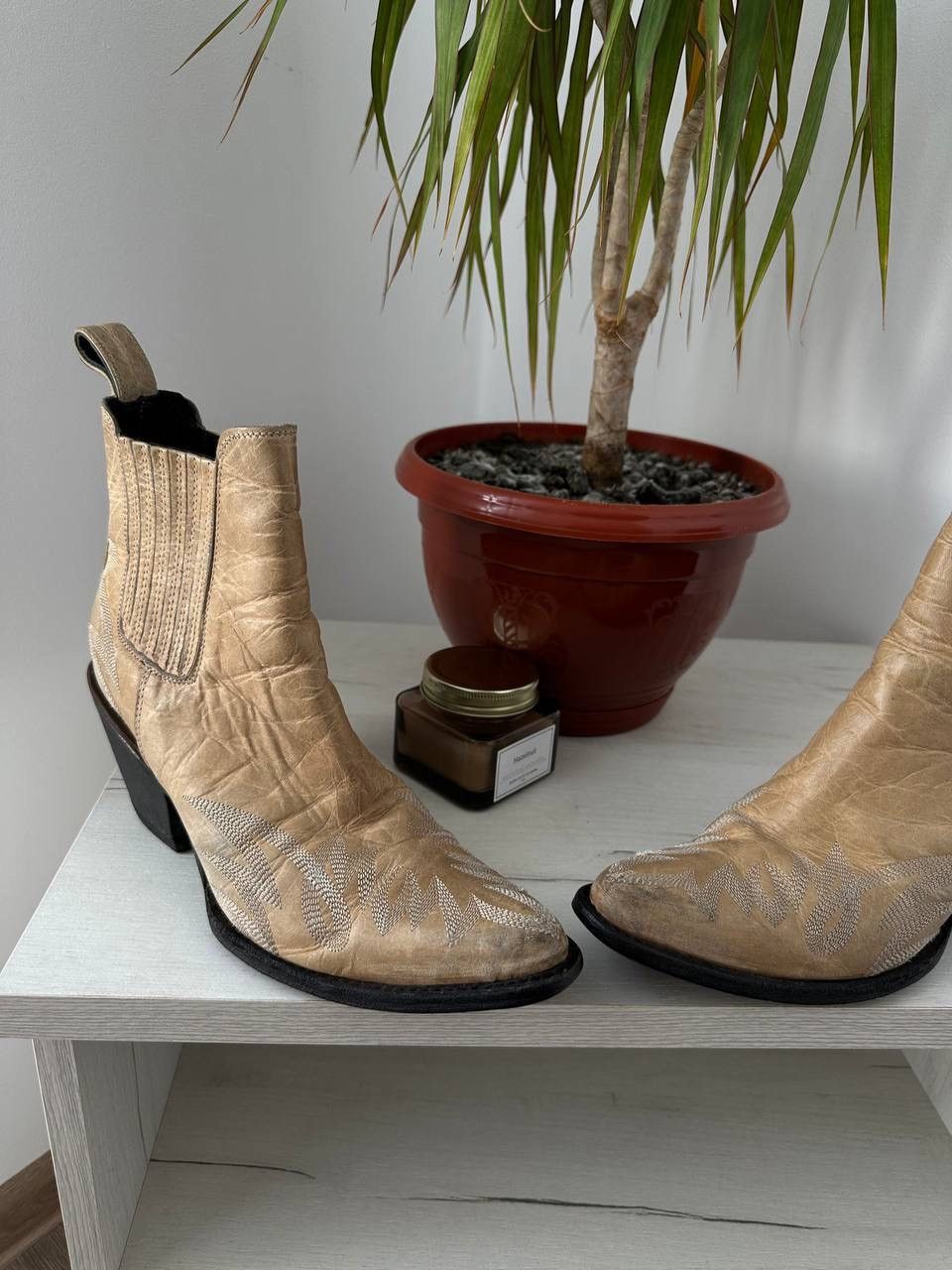 Japanese Brand × Leather × Vintage Vintage Cowboy Beige Western Leather Women’s Boots Size US 8 / IT 38 - 4 Thumbnail