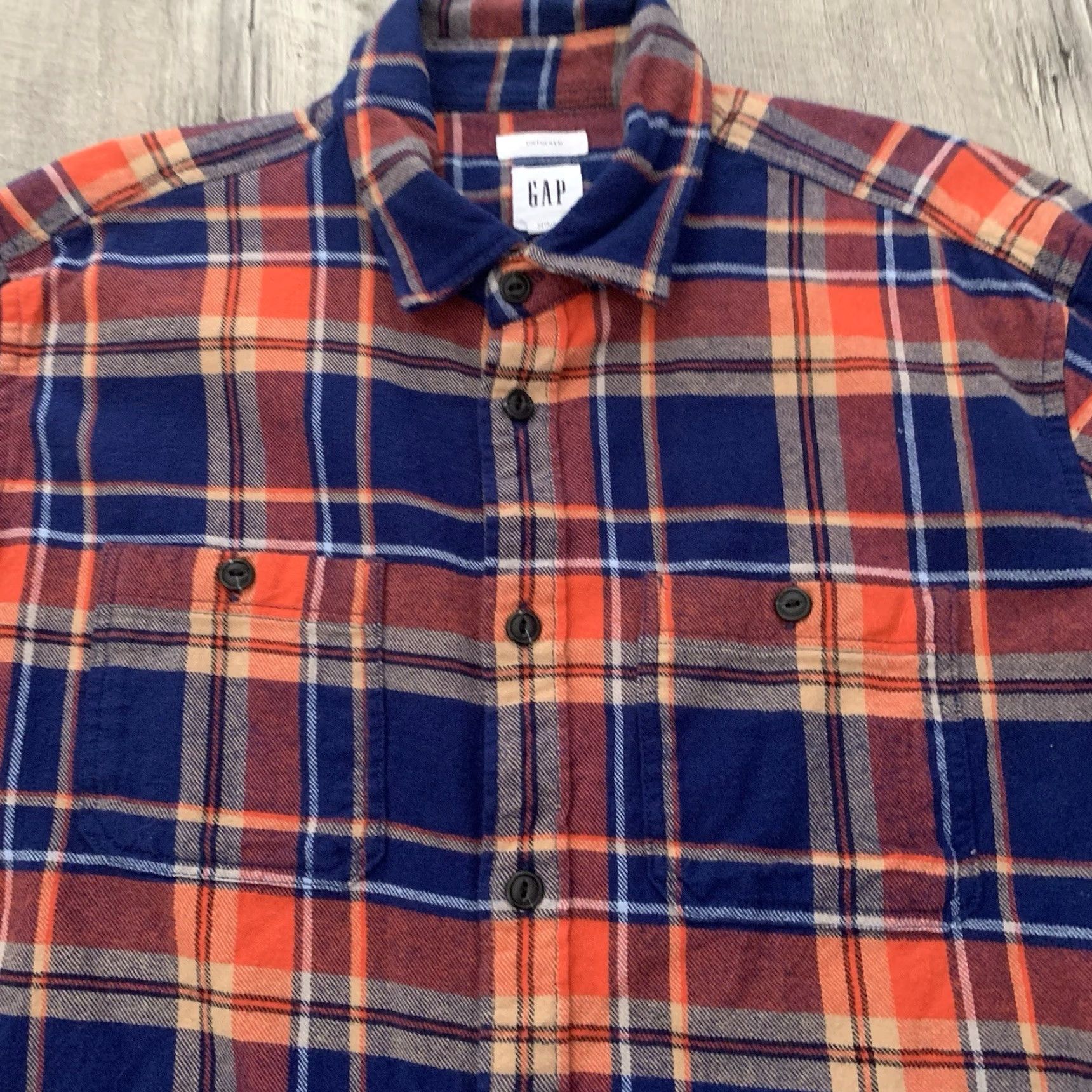 Gap GAP Untucked Flannel Shirt Mens Large Orange Plaid Cotton Long Sleeve Button-Up Casual Size US L / EU 52-54 / 3 - 3 Thumbnail