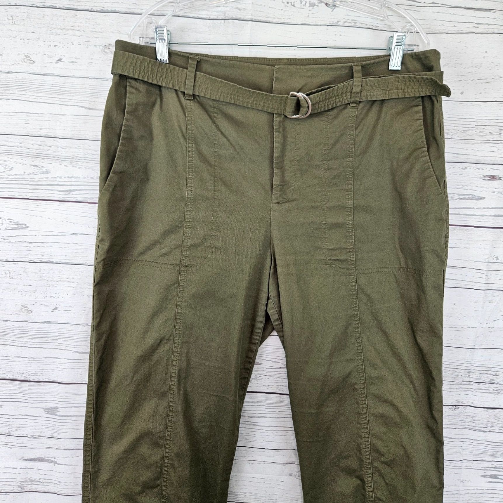 Vintage Chicos Womens Pants Sz 14T Green High Rise Cuffed Cotton Blend Belt Chino Pants Womens Tall 14 Green Size 36" / US 14 / IT 50 - 2 Thumbnail