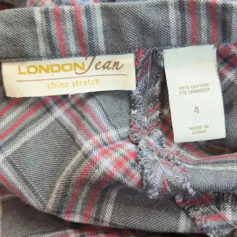 Vintage Pink Gray Plaid Skirt w Tail by London Jean Chino Stretch s Size 27" / US 4 / IT 40 - 4 Thumbnail