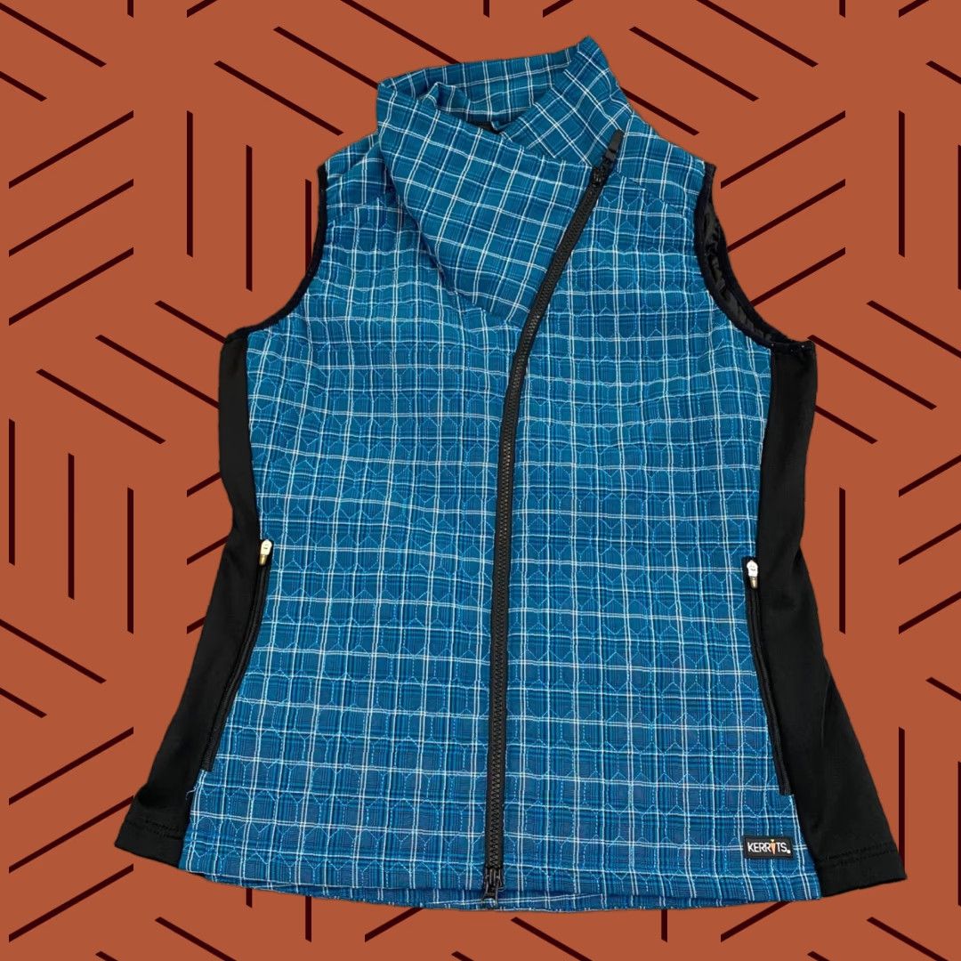 Vintage Kerrits Vest Womens L Blue Plaid Asymmetrical Zip Cowl Neck Equestrian Western Vest Size L / US 10 / IT 46 - 1 Thumbnail