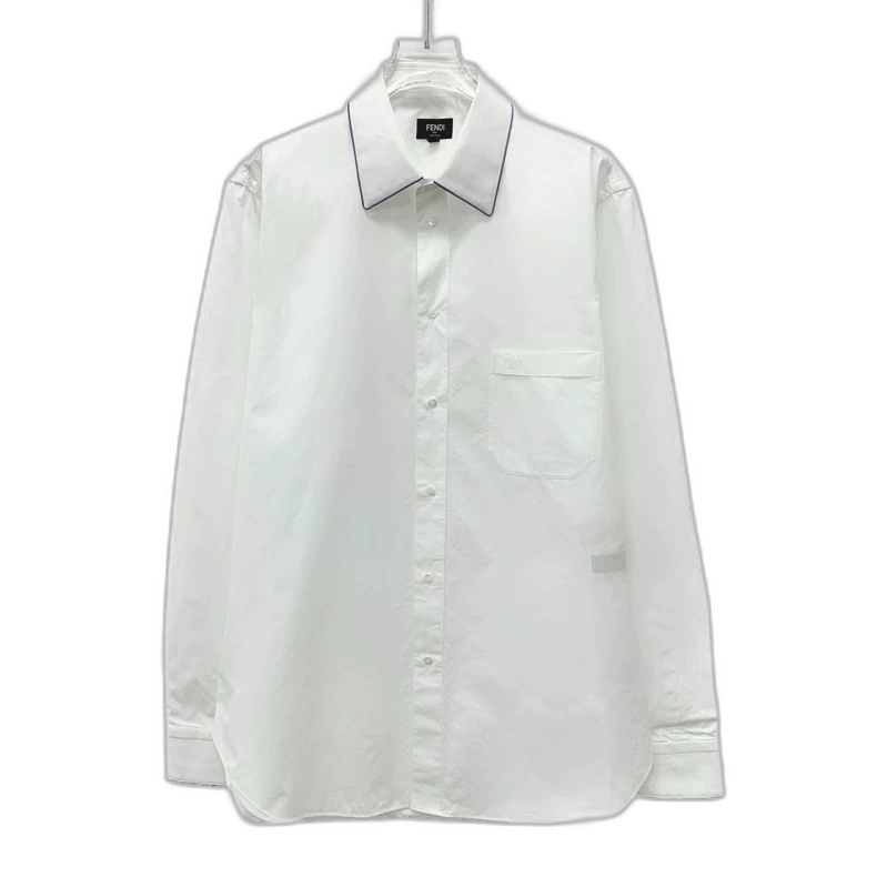 Fendi Fendi White Logo Embroidered Cotton Shirt Size US M / EU 48-50 / 2 - 1 Thumbnail