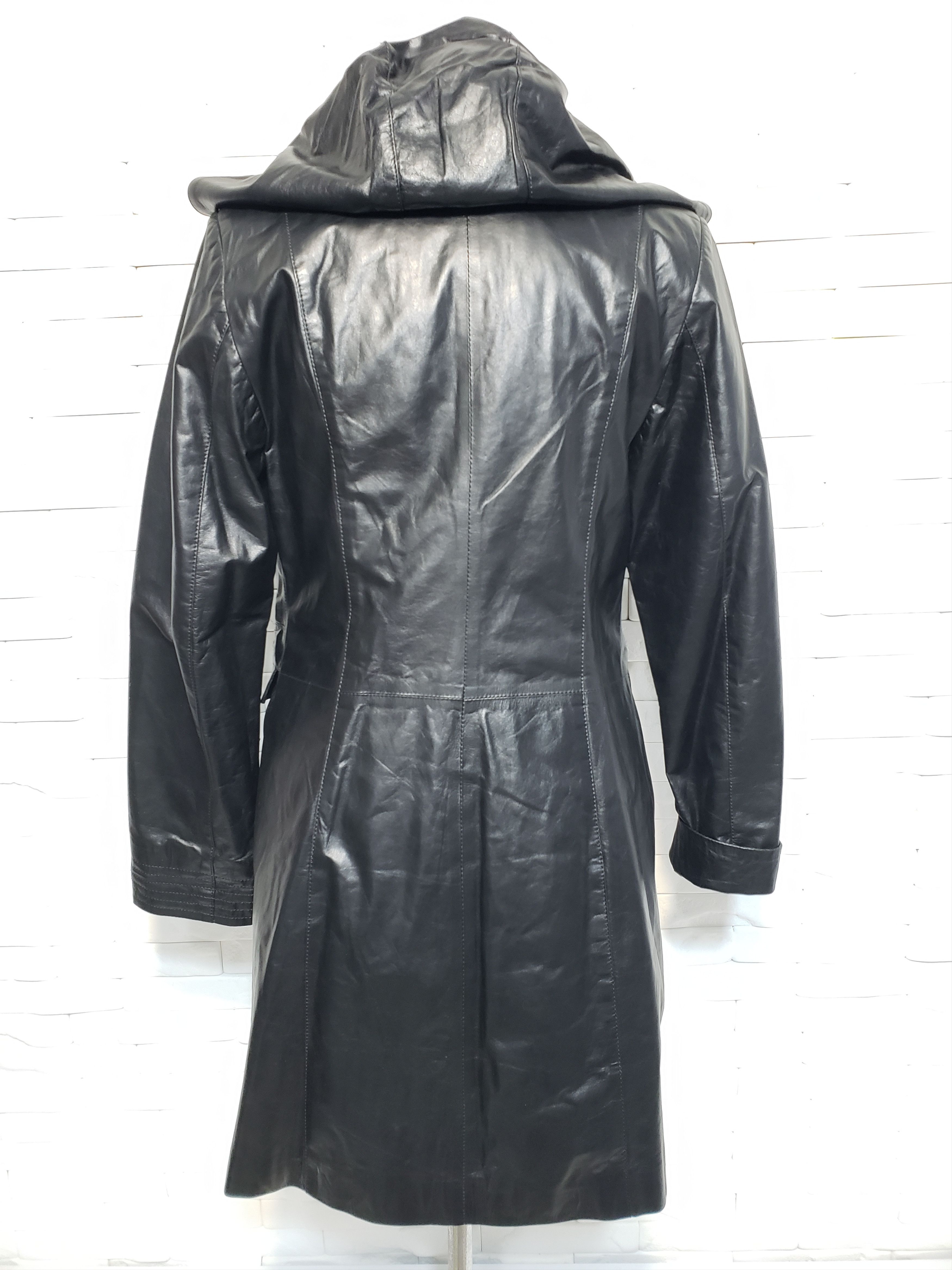Genuine Leather Black women's jacket with a hood. Size L / US 10 / IT 46 - 4 Thumbnail