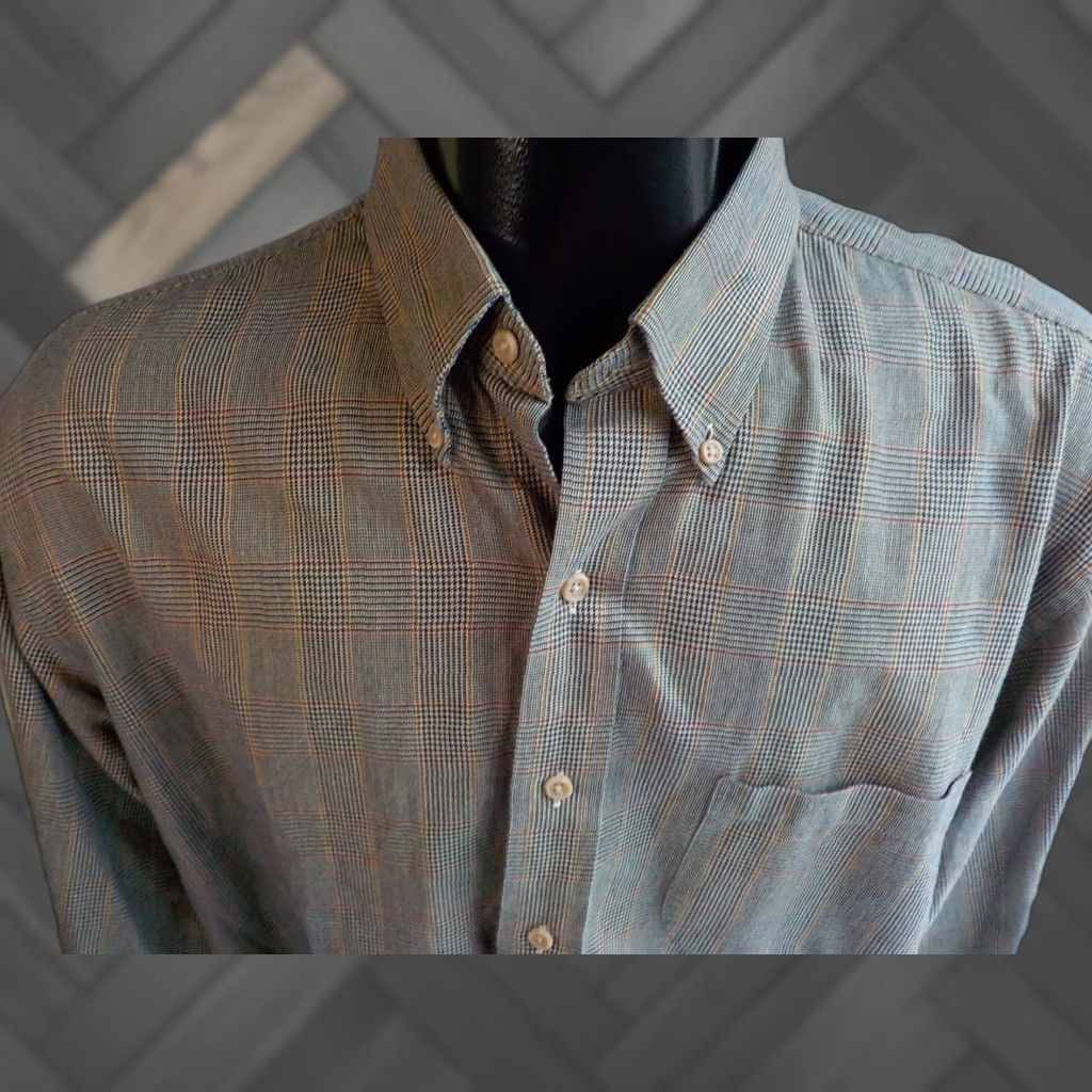 Vintage Viyella Shirt Navy Tan Red XL Button-Down Wool Cotton Checkered Long Sleeve Mens XL Size US XL / EU 56 / 4 - 1 Thumbnail