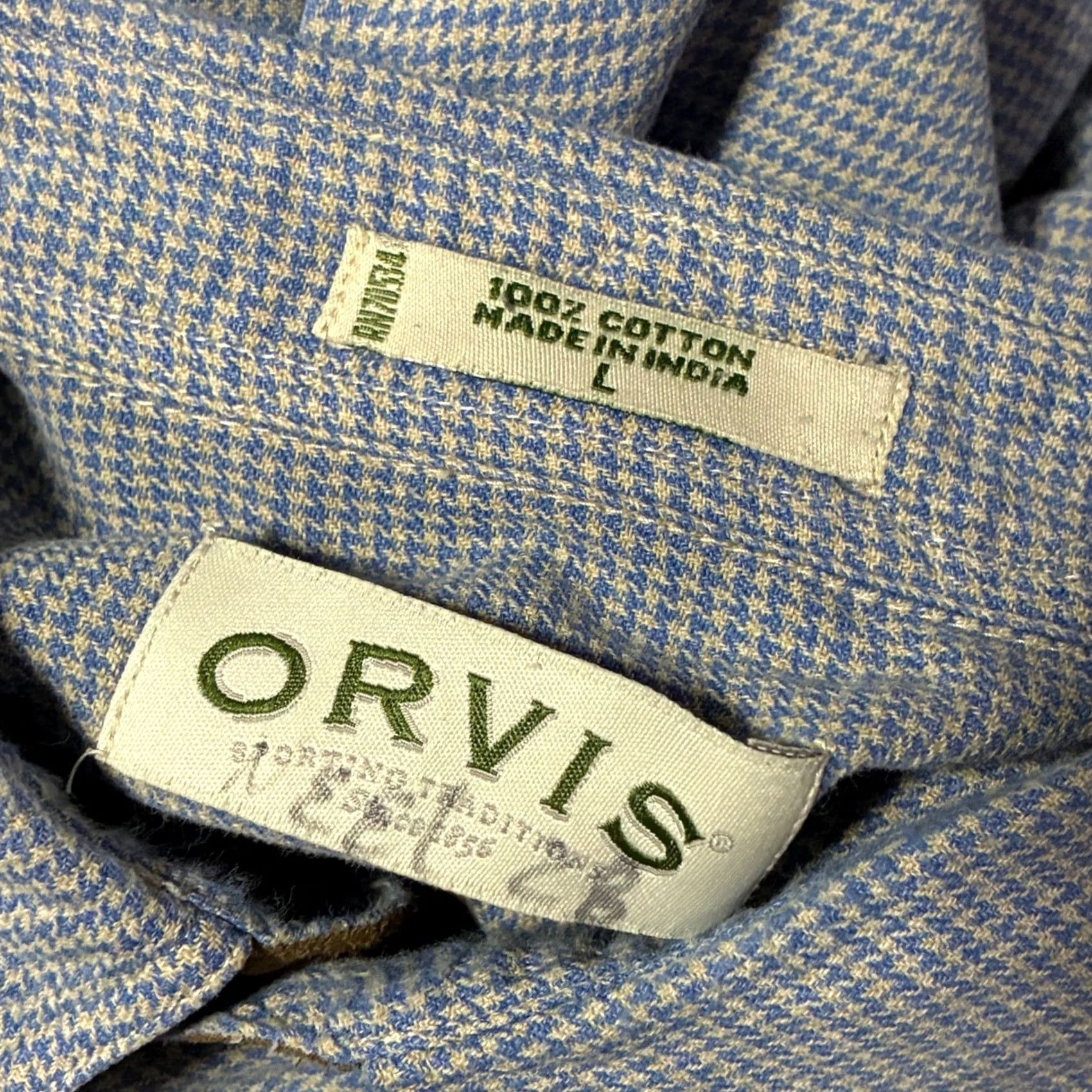 Orvis Orvis Shirt Mens Large Blue Houndstooth Double Pocket Button Down Flannel Shirt Size US L / EU 52-54 / 3 - 5 Thumbnail