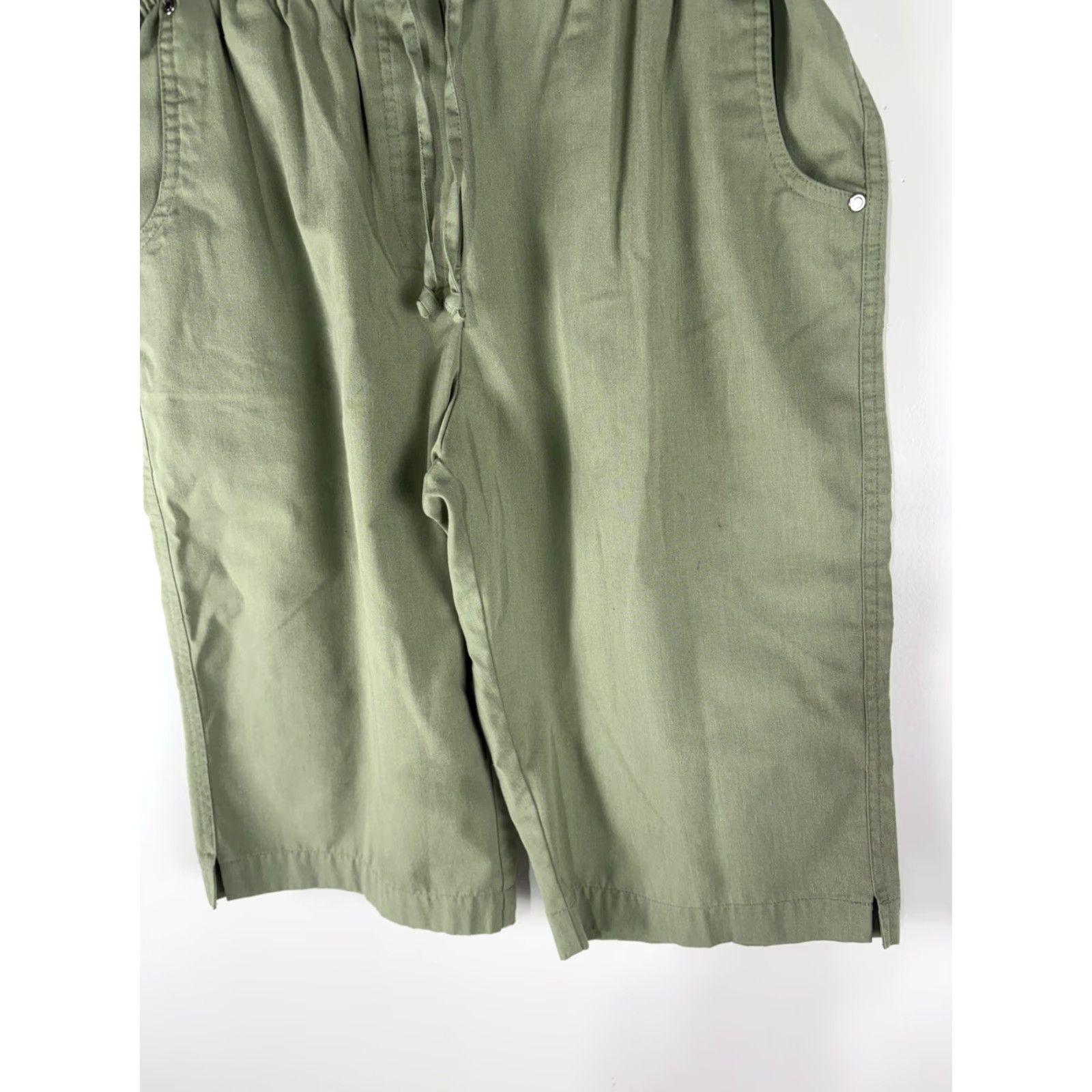 Vintage Fashion Classics Petite Sage Pull On Wide Leg Capri Pants Womens Size PM Size 32" / US 10 / IT 46 - 3 Thumbnail