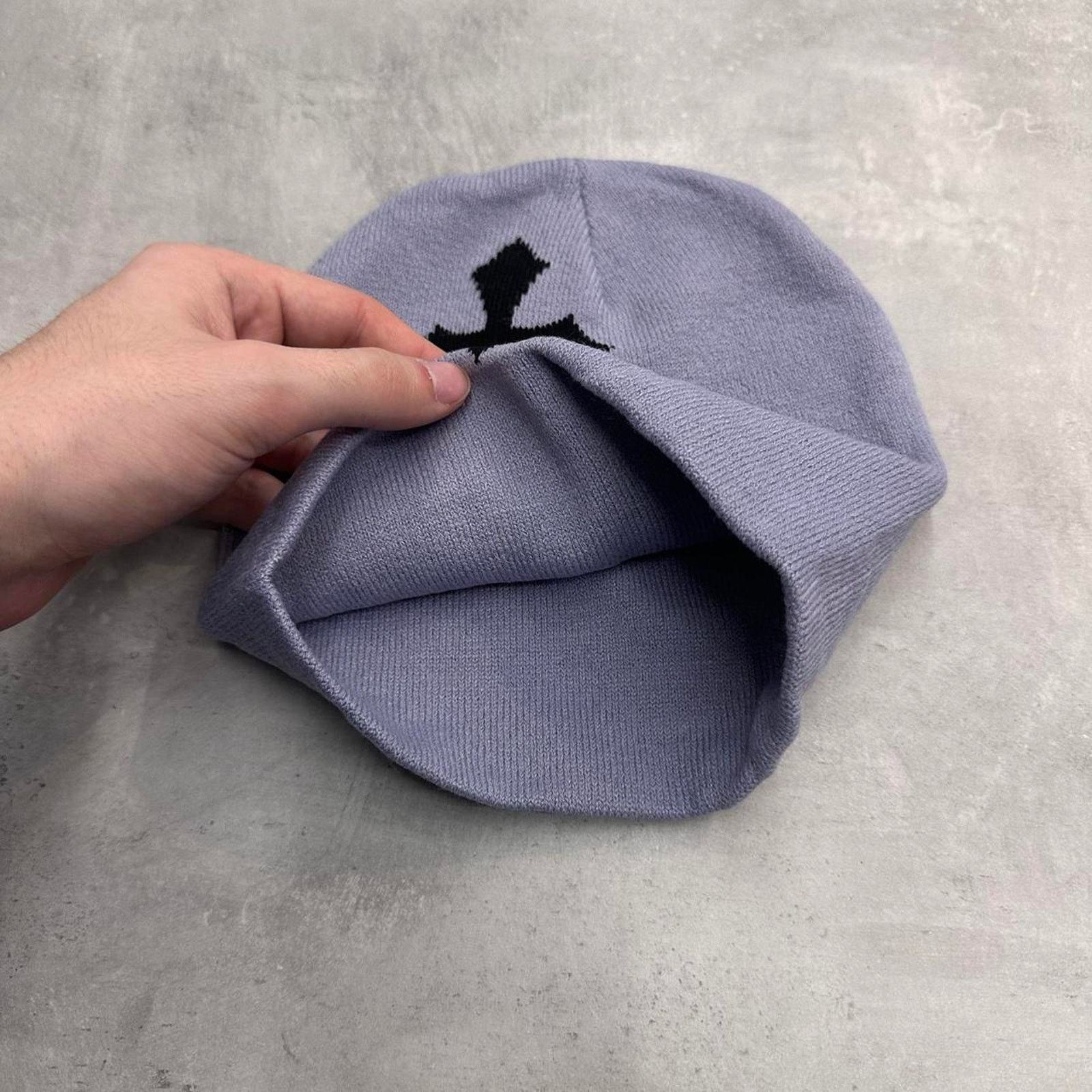 Vintage Grey and Black Crosses Acrylic Graphic Beanie Hat Size ONE SIZE - 4 Thumbnail