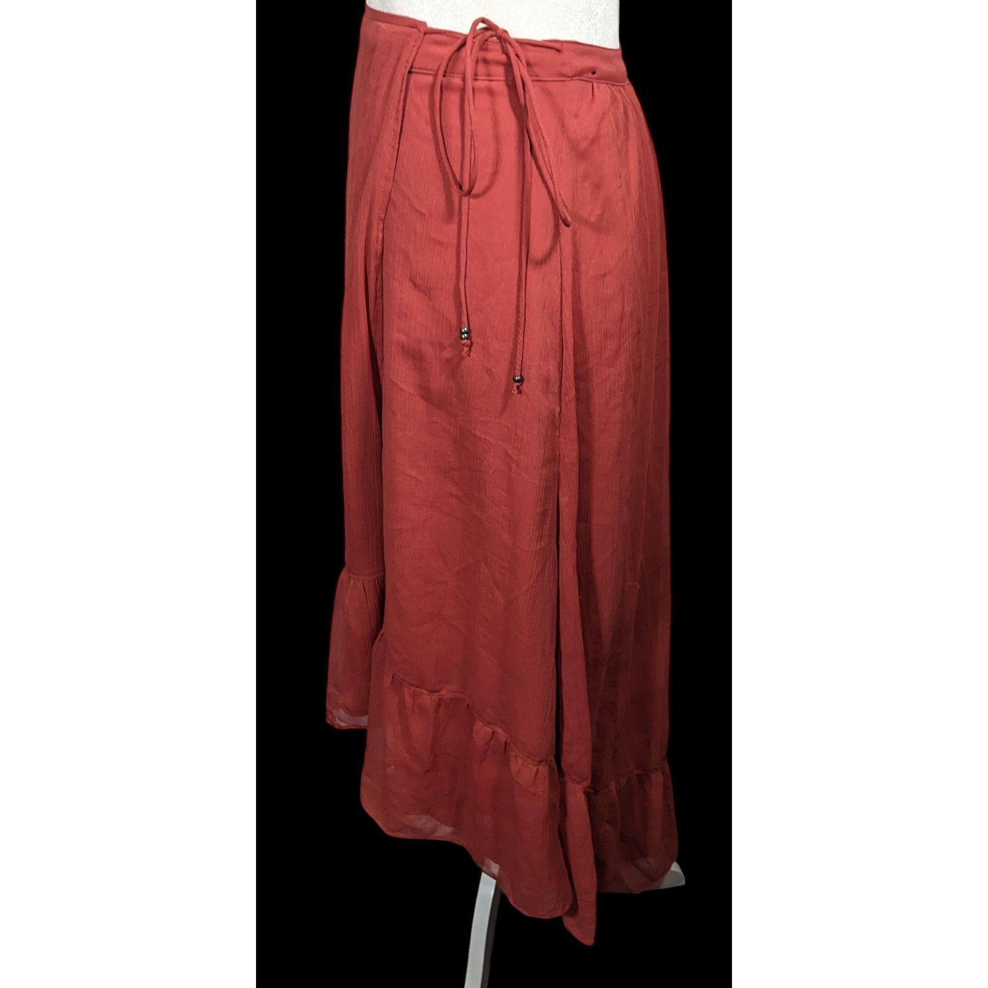 Abercrombie & Fitch Abercrombie & Fitch Preppy Boho Burgundy Ruffled Wrap Skirt Size 25" / US 0 / IT 36 - 3 Thumbnail