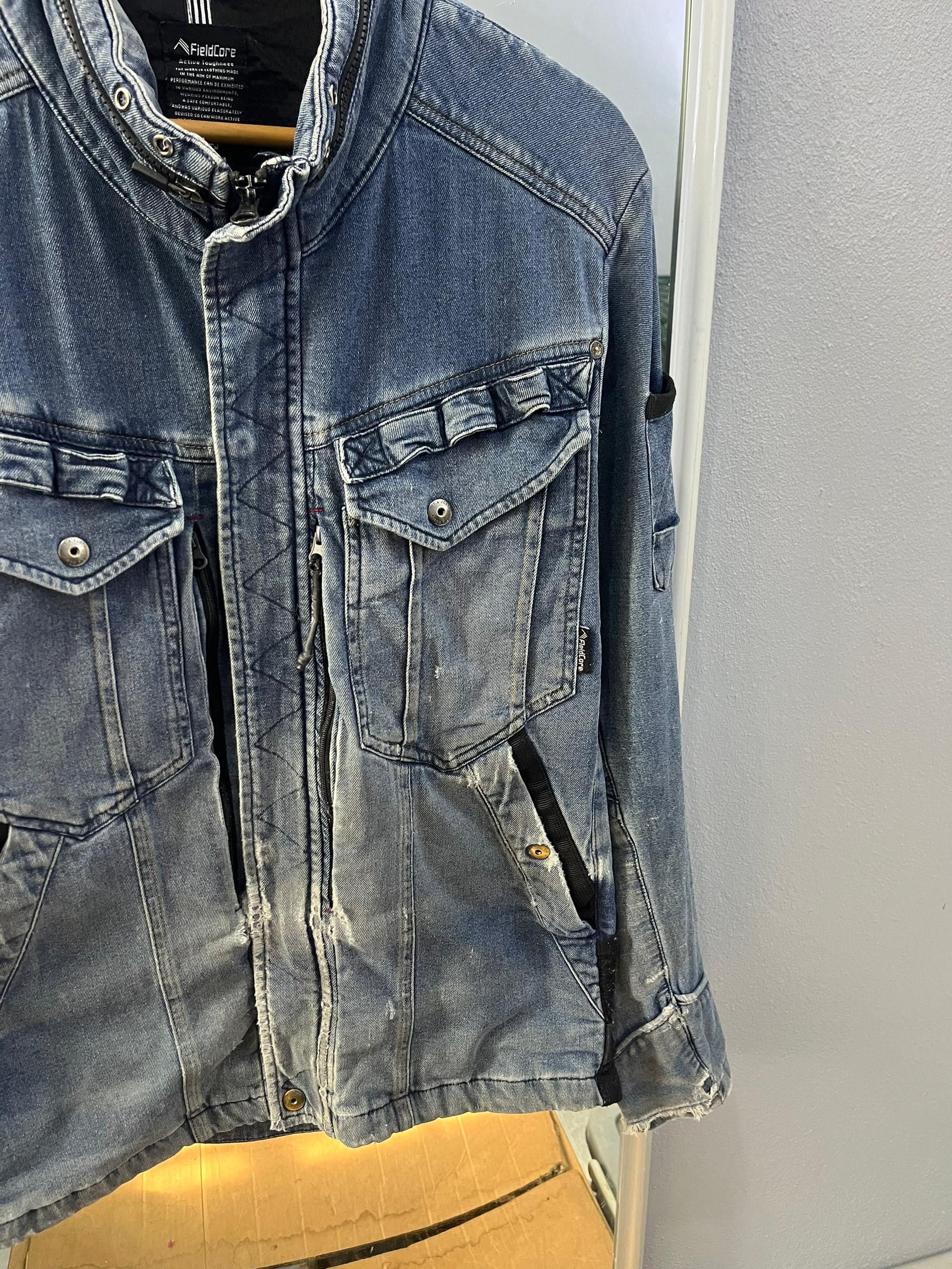 Japanese Brand FieldCore Distressed Workwear Denim Jacket Hidden Hood Size US M / EU 48-50 / 2 - 4 Thumbnail