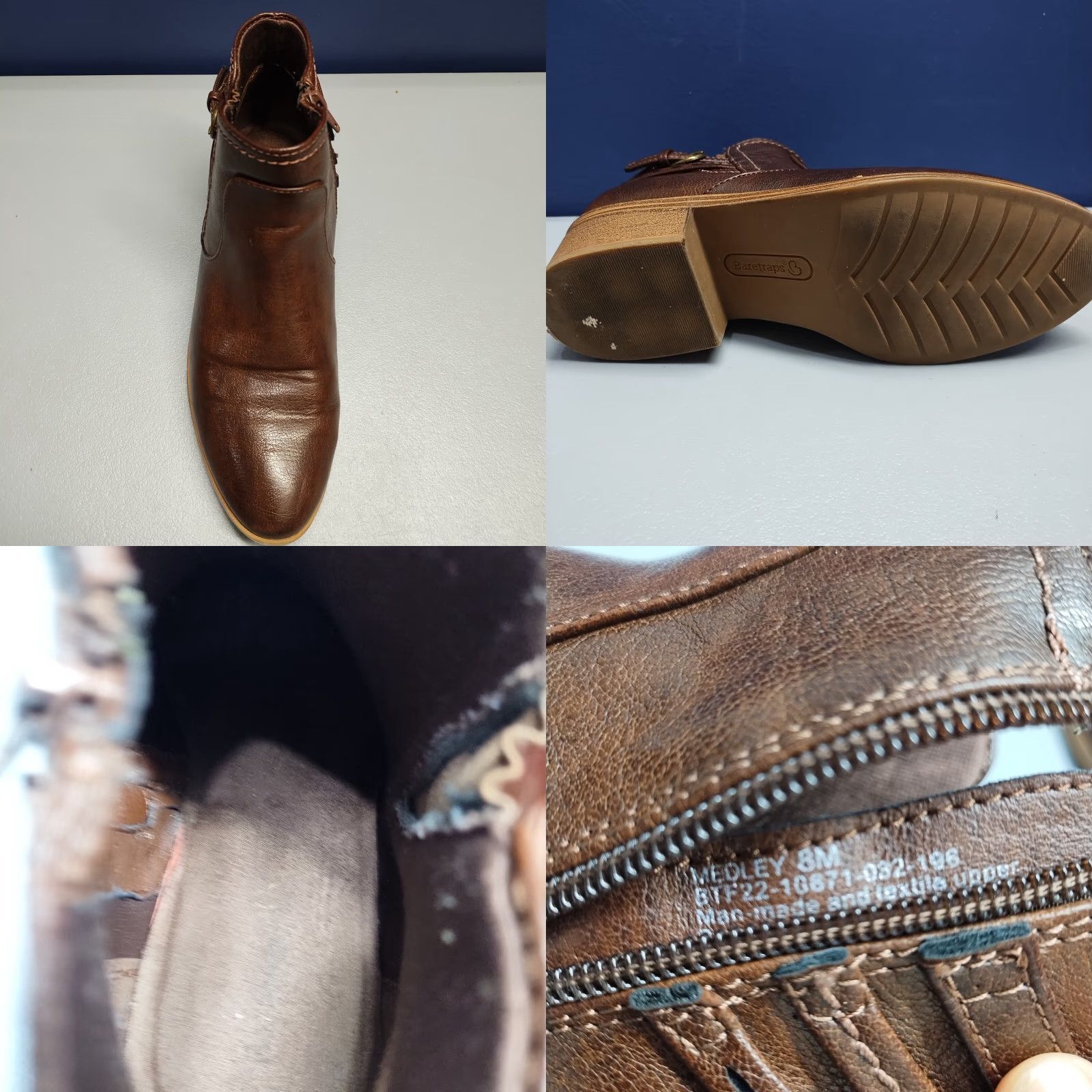 Vintage Baretraps Medley Ankle Bootie Womens Size 8M Brown Manmade Block Heel Side Zip - G41 Size US 8 / IT 38 - 8 Thumbnail