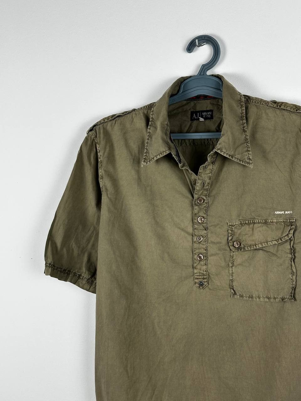 Armani × Vintage Vintage Armani Jeans Military Garment Dyed Polo T Shirt Size US L / EU 52-54 / 3 - 3 Thumbnail