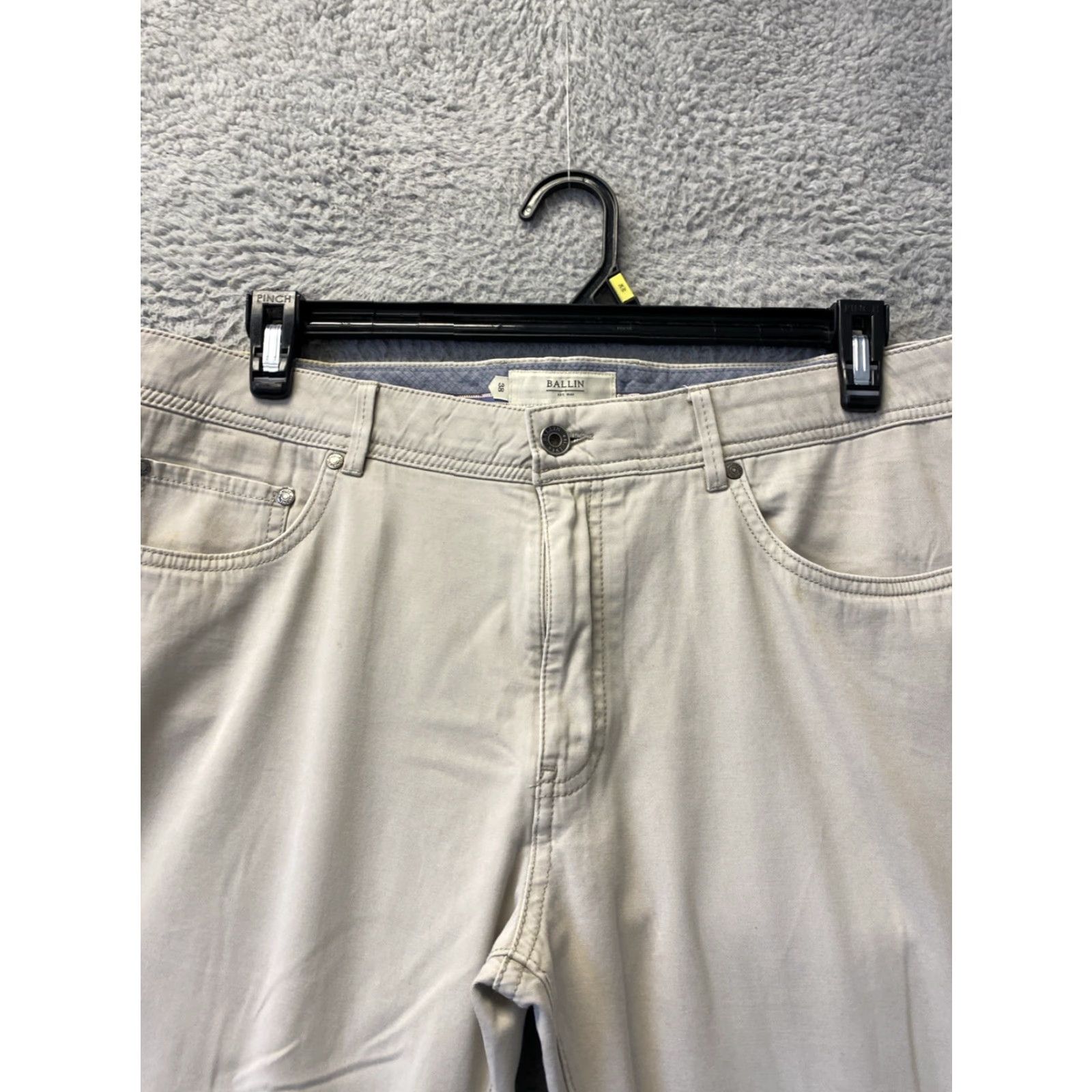 Vintage BALLIN Pants Adult 38x30 Light Gray Flat Front Cotton Blend Straight Leg Khakis Preppy Mens Size US 38 / EU 54 - 2 Thumbnail