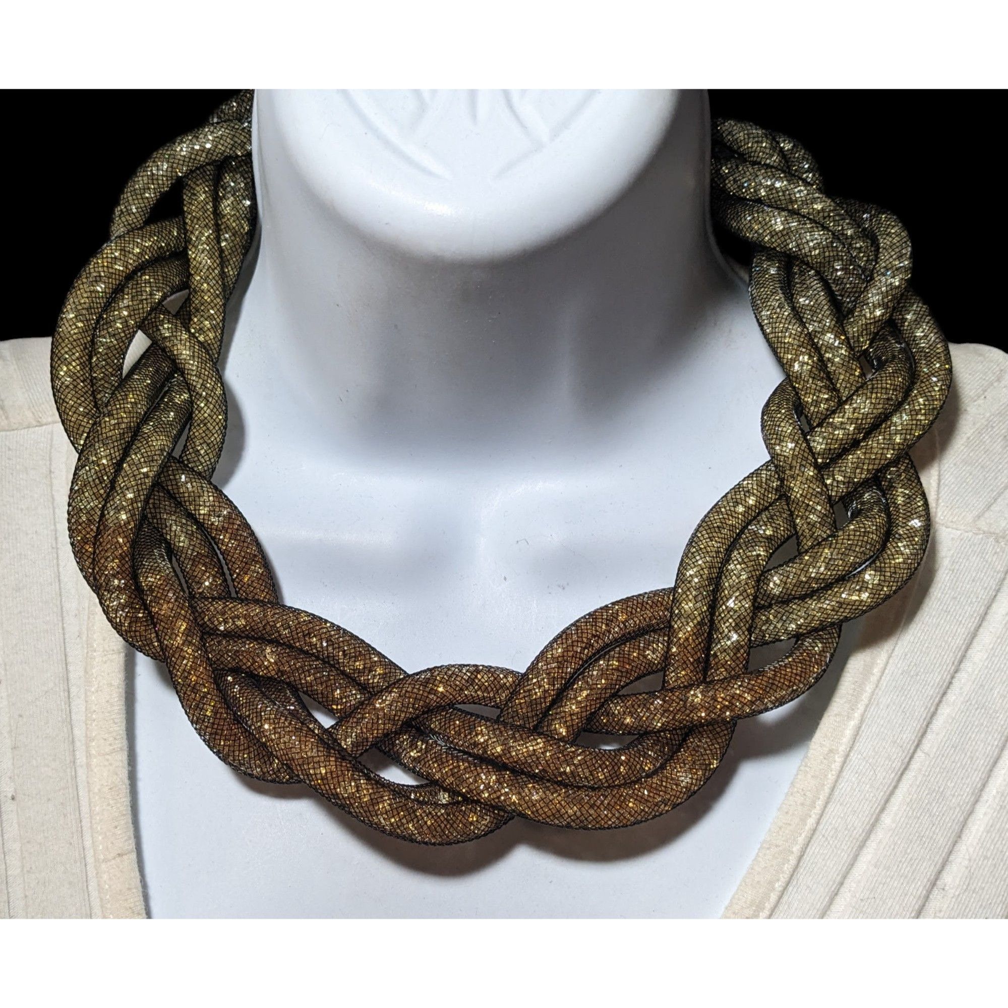 Other Retro Glam Crystal Filled Braided Mesh Statement Necklace An Size ONE SIZE - 3 Thumbnail